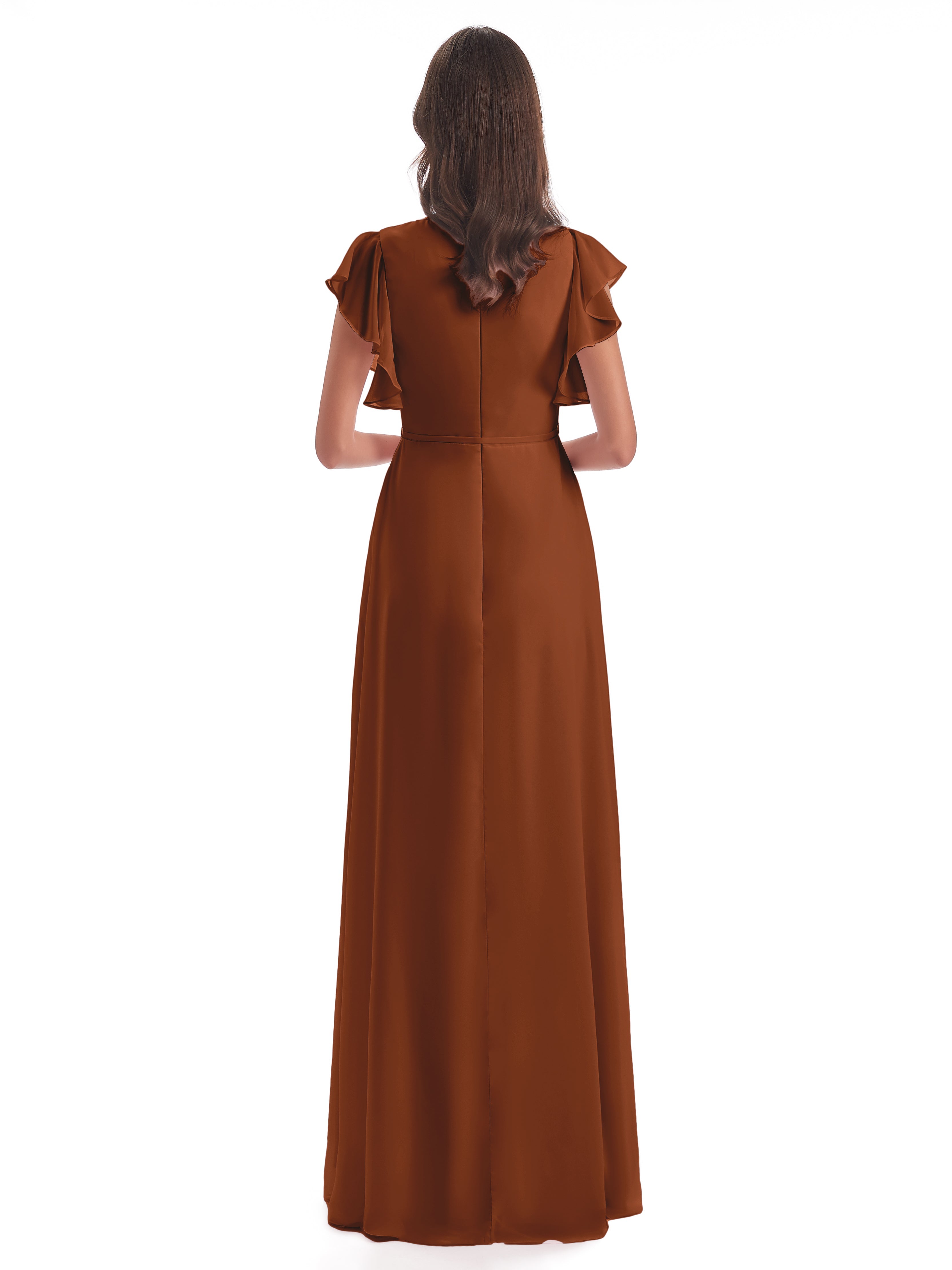 Demoiselle Robe Terracotta Mariage Fendue Devant Col V Robes Demoiselle D'Honneur