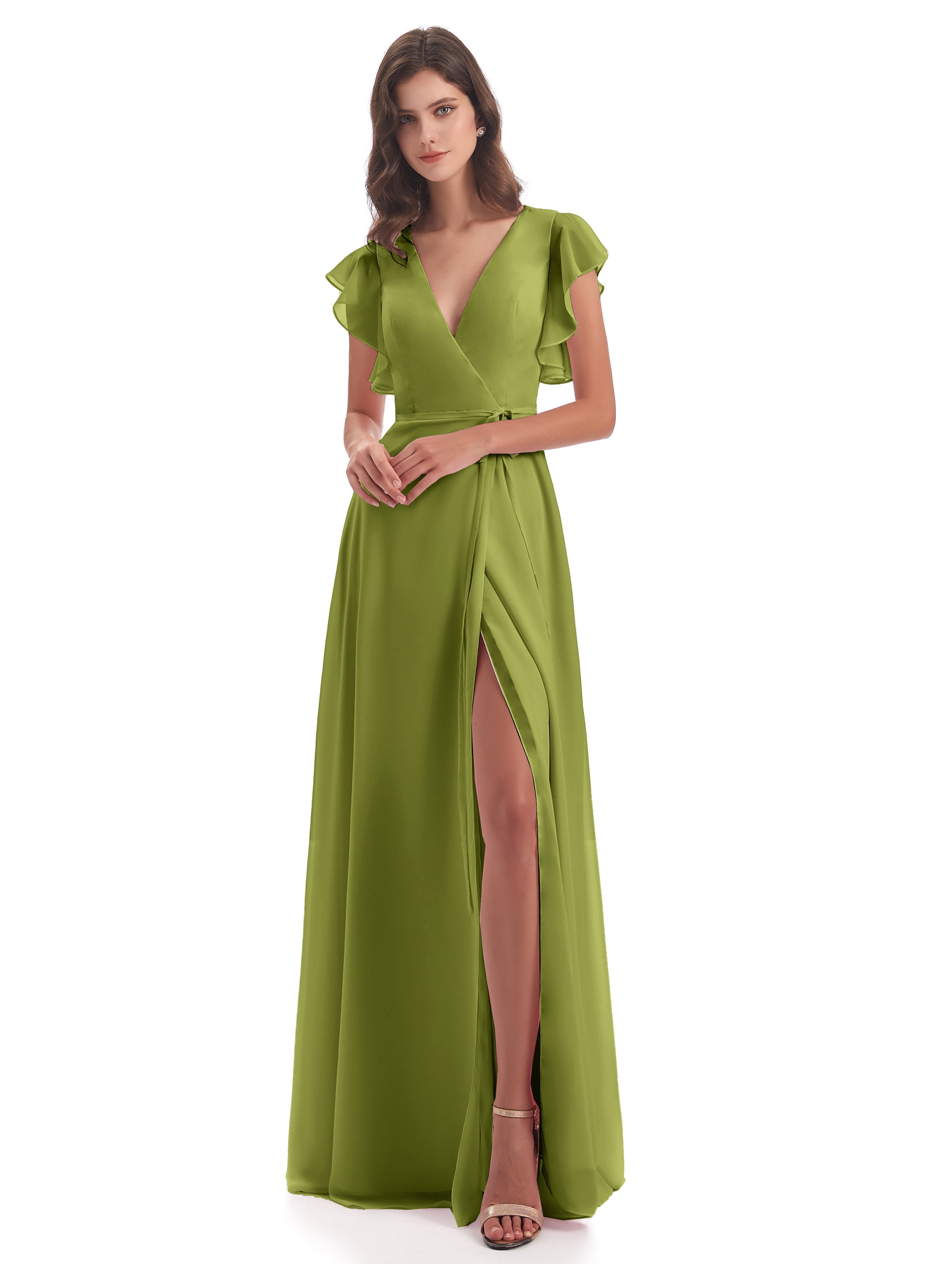 Robes De Demoiselle D'Honneur Trèfle Fendue Devant Col V Robes Demoiselle D'Honneur