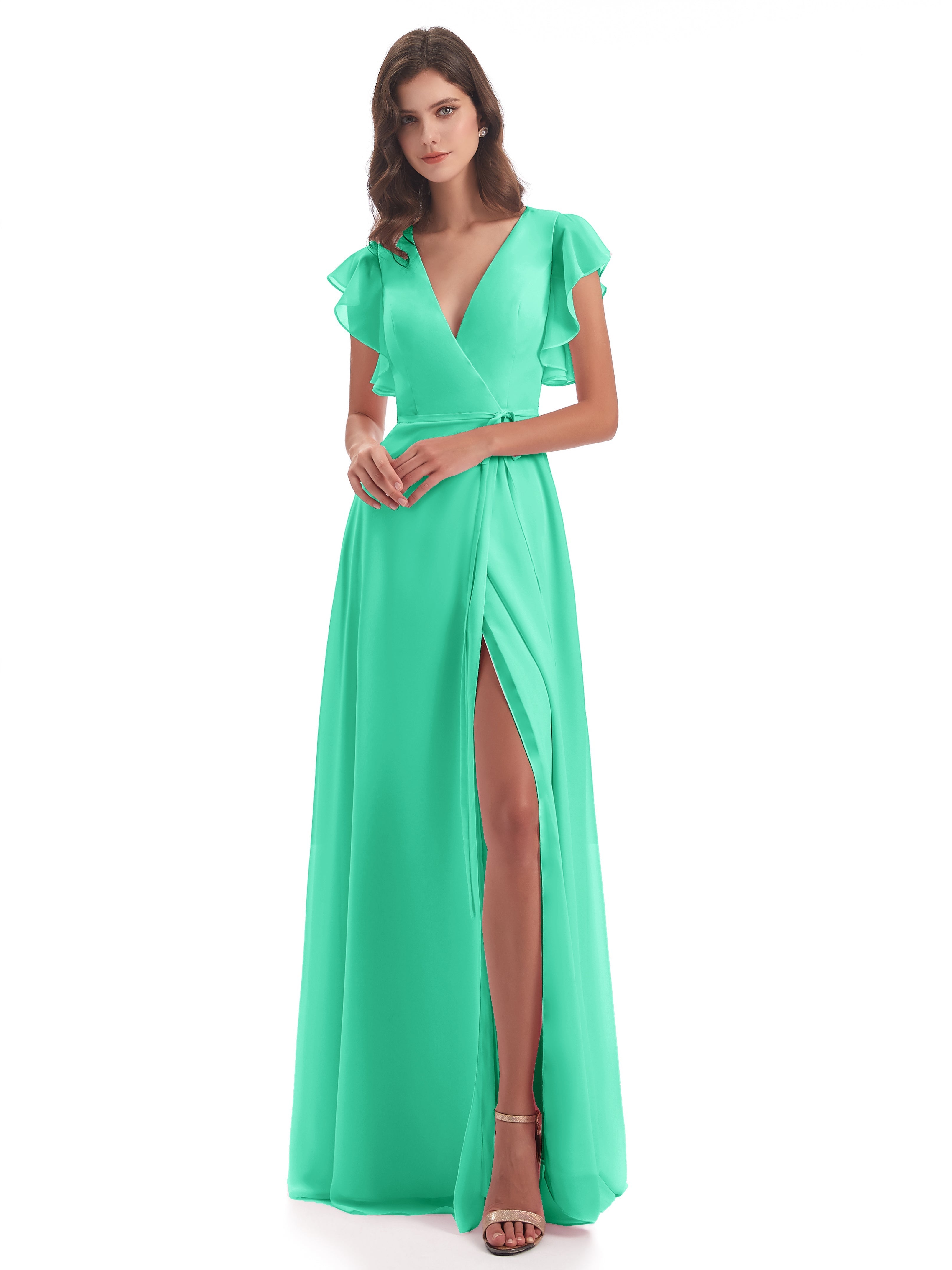 Robe Demoiselle D Honneur Turquoise Fendue Devant Col V Robes Demoiselle D'Honneur