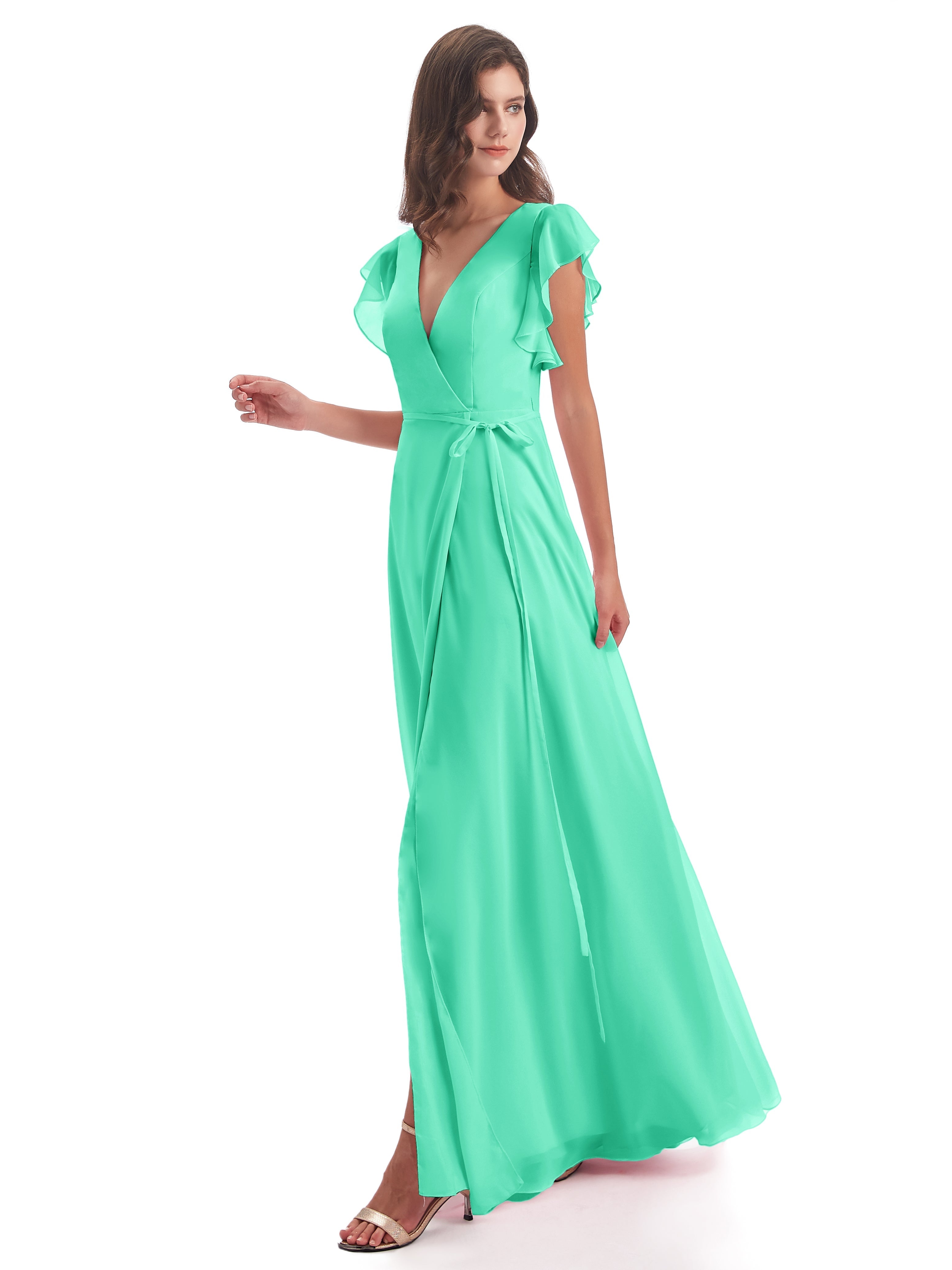 Robe Demoiselle D Honneur Turquoise Fendue Devant Col V Robes Demoiselle D'Honneur