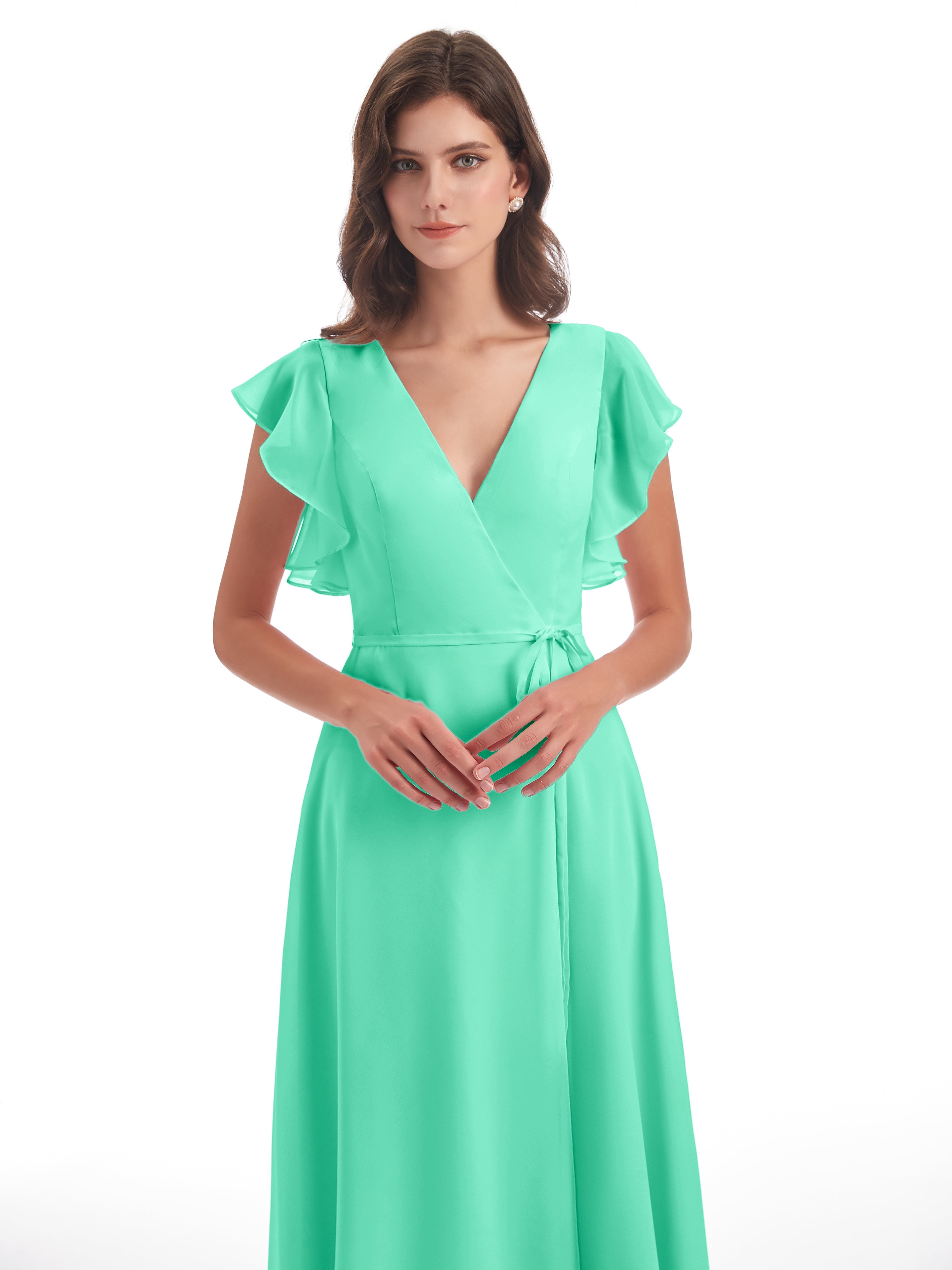 Robe Demoiselle D Honneur Turquoise Fendue Devant Col V Robes Demoiselle D'Honneur