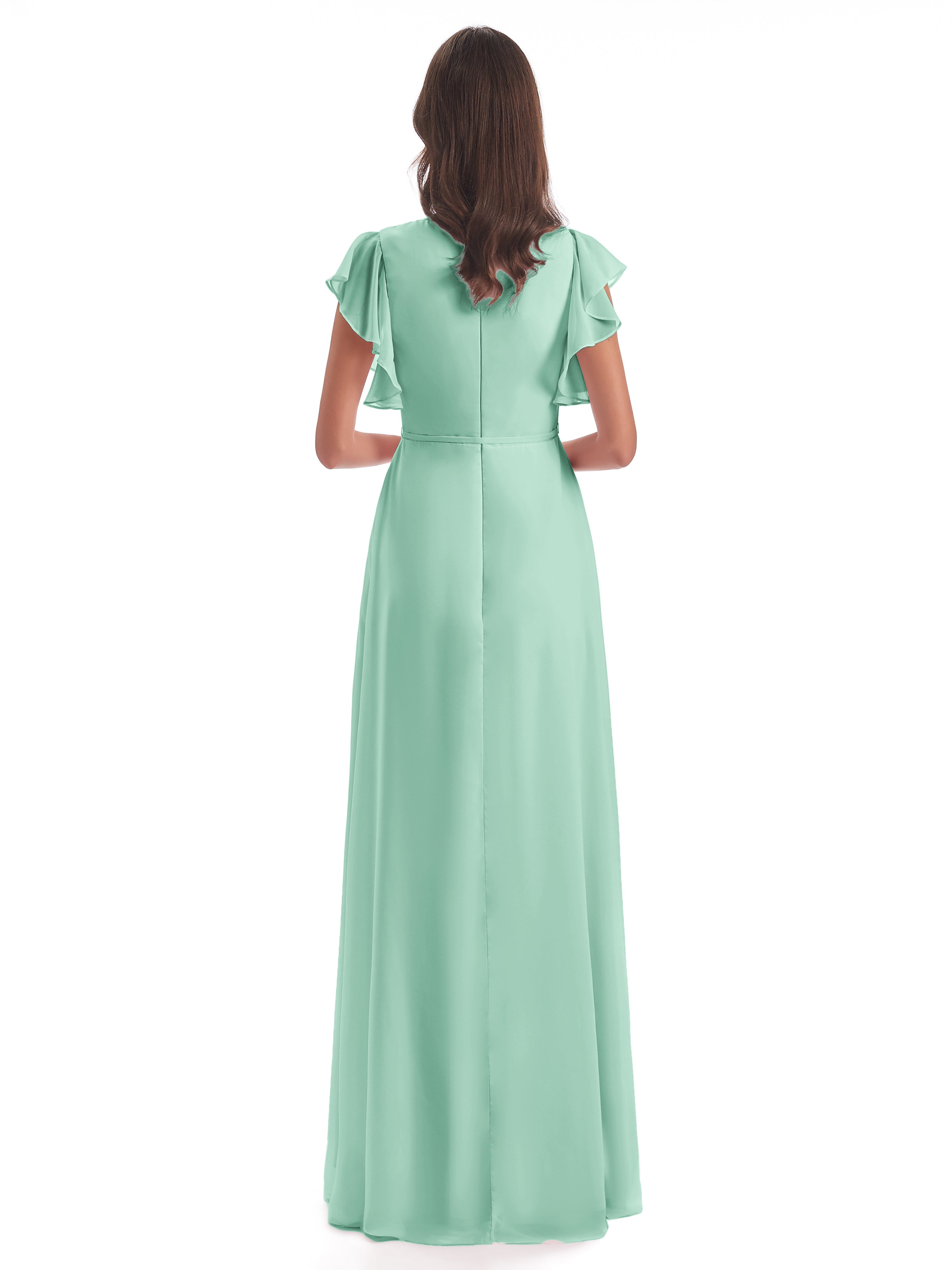 Robe Demoiselle D Honneur Vert Menthe Fendue Devant Col V Robes Demoiselle D'Honneur