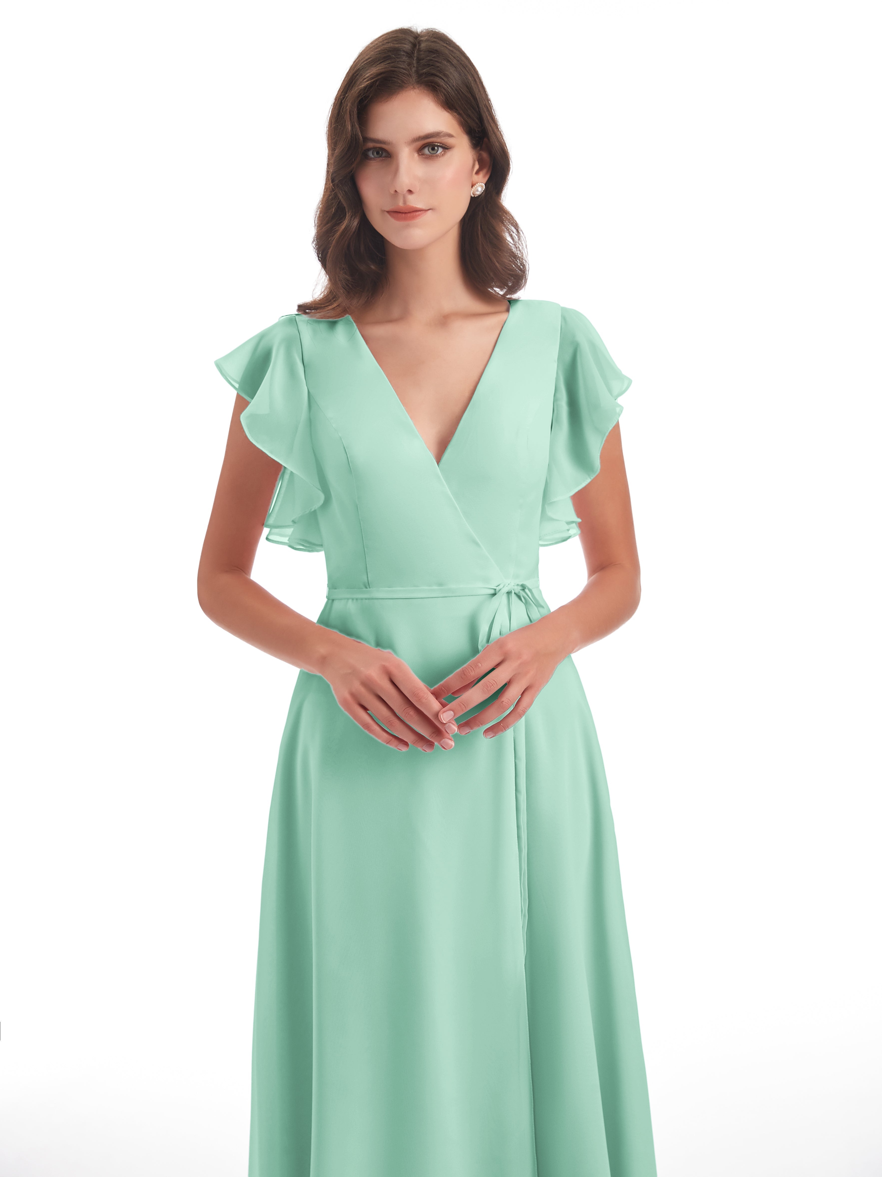 Robe Demoiselle D Honneur Vert Menthe Fendue Devant Col V Robes Demoiselle D'Honneur