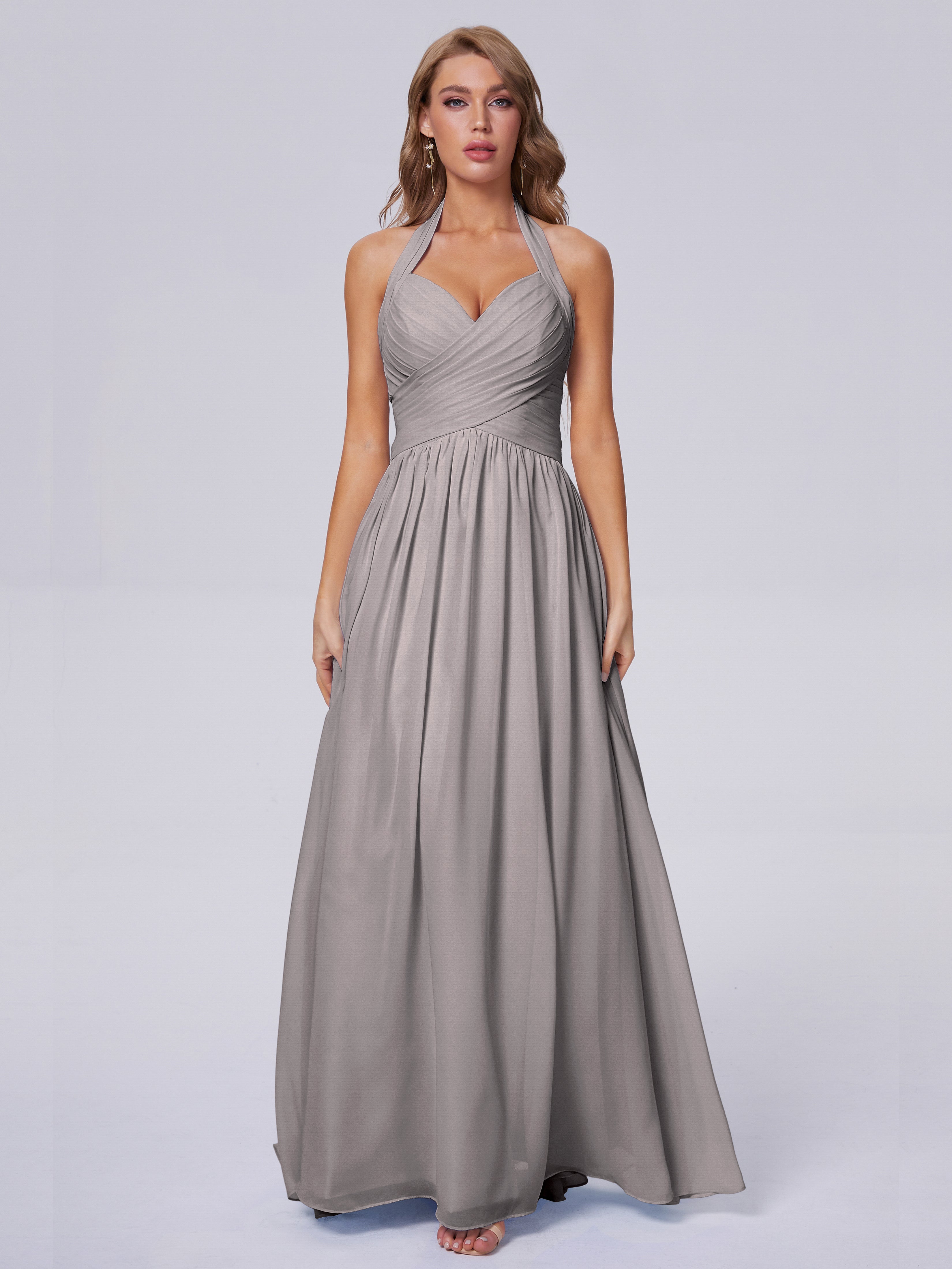 Robe Argentée Demoiselle D Honneur Superbe Licou Mousseline Robes Demoiselle D'Honneur
