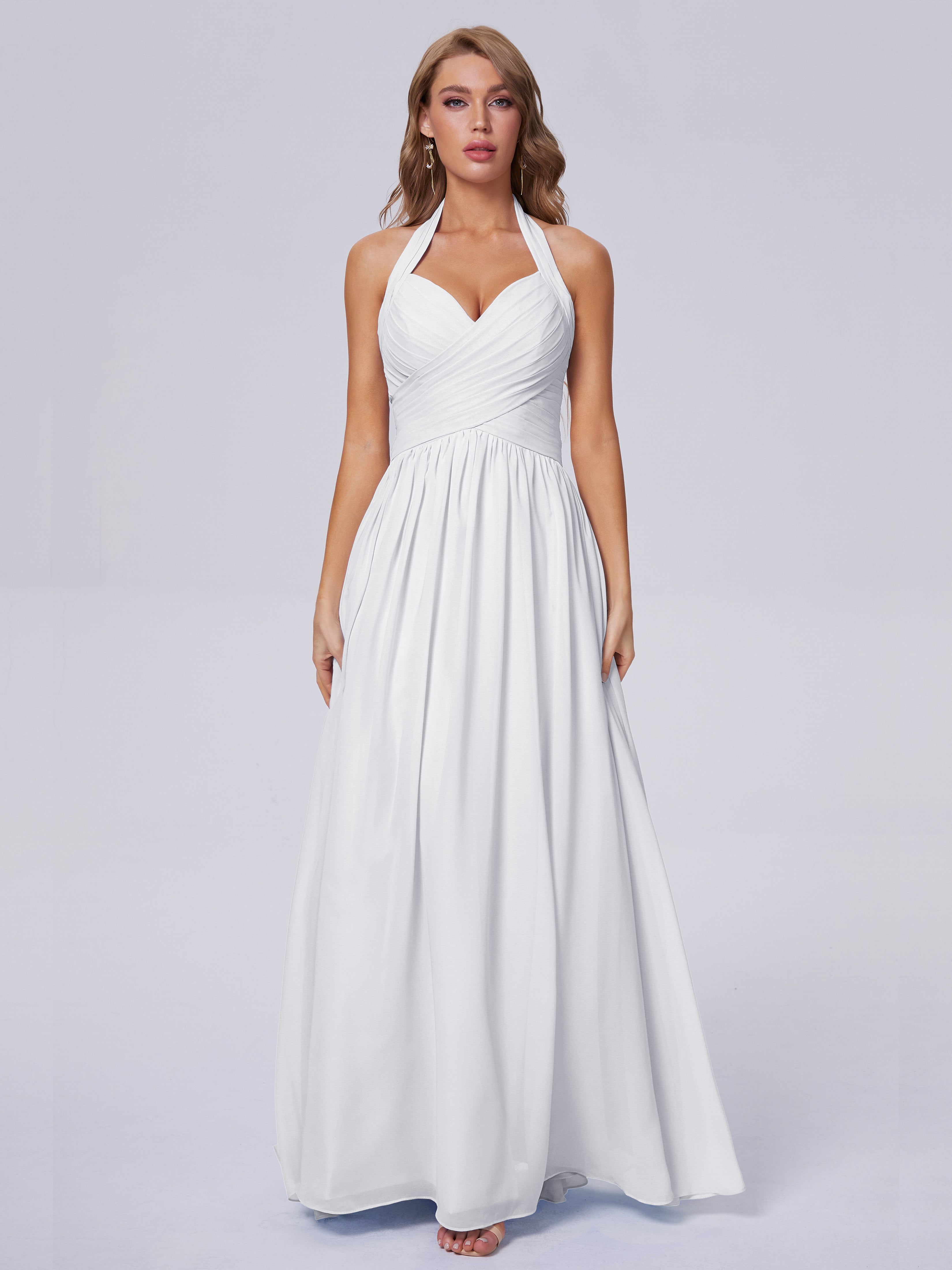 Robe Blanche Demoiselle D Honneur Superbe Licou Mousseline Robes Demoiselle D'Honneur