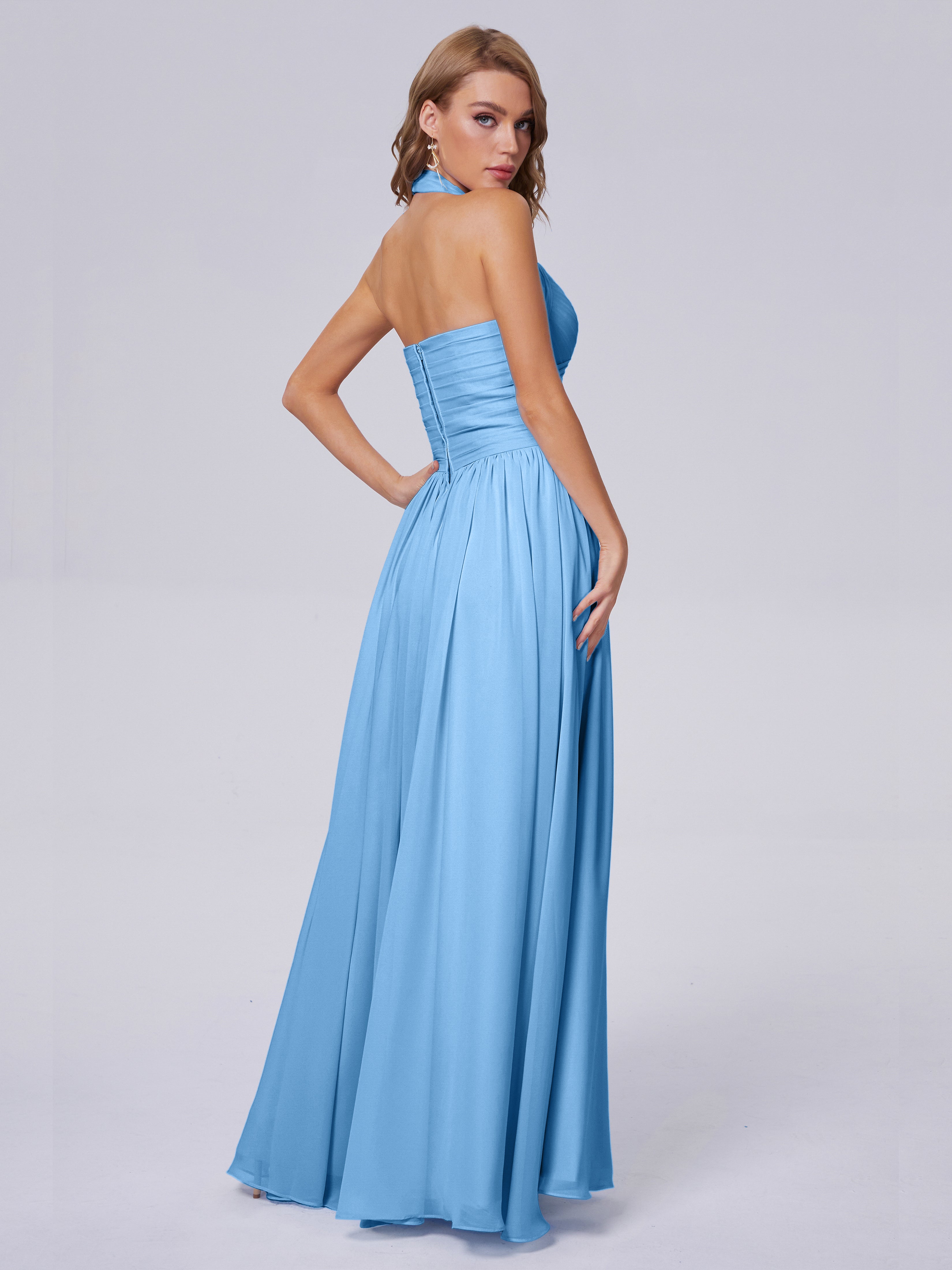 Robes De Demoiselle D'Honneur Bleu Bébé Superbe Licou Mousseline Robes Demoiselle D'Honneur