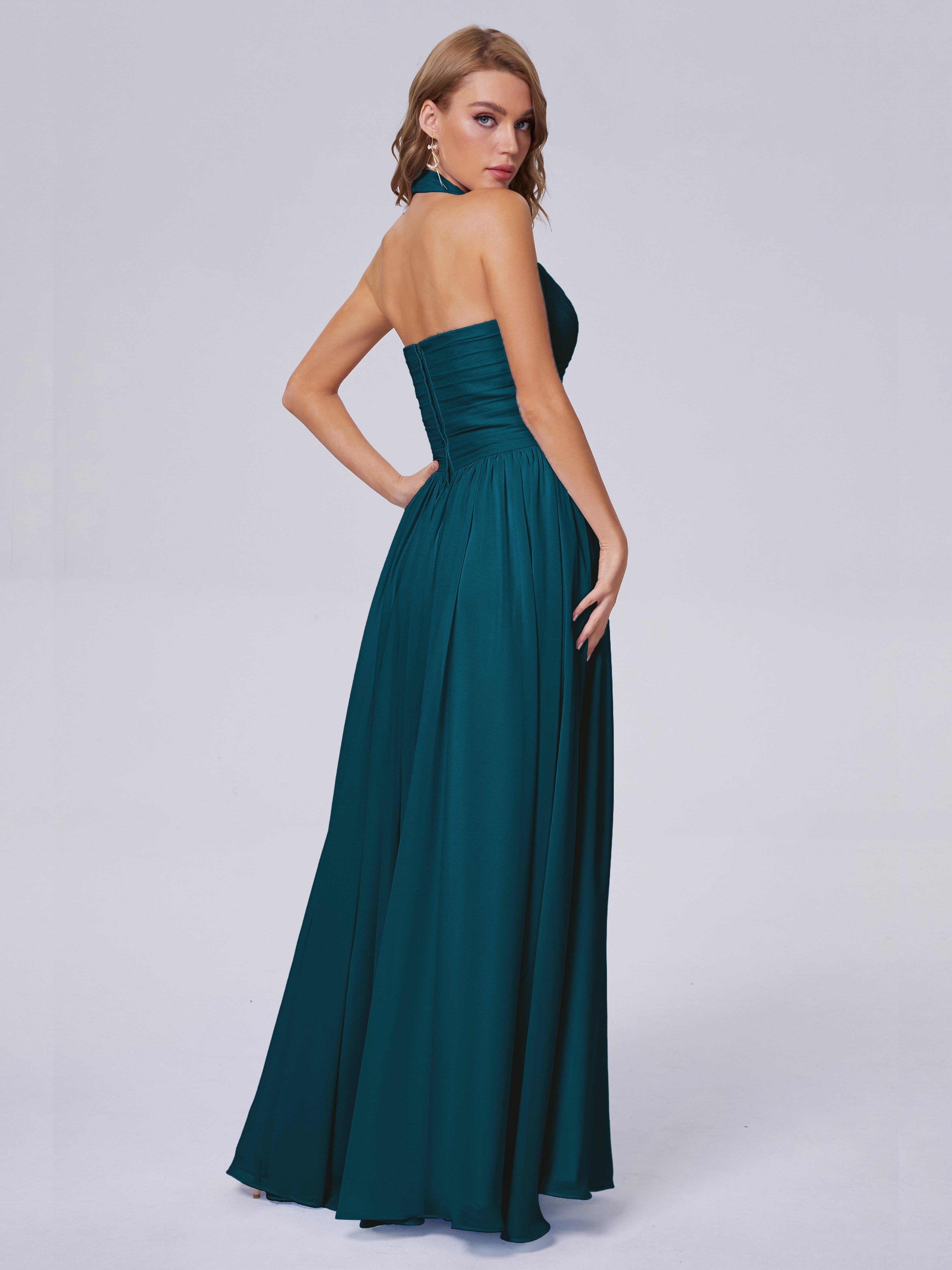 Robes De Demoiselle D'Honneur Bleu Encre Superbe Licou Mousseline Robes Demoiselle D'Honneur