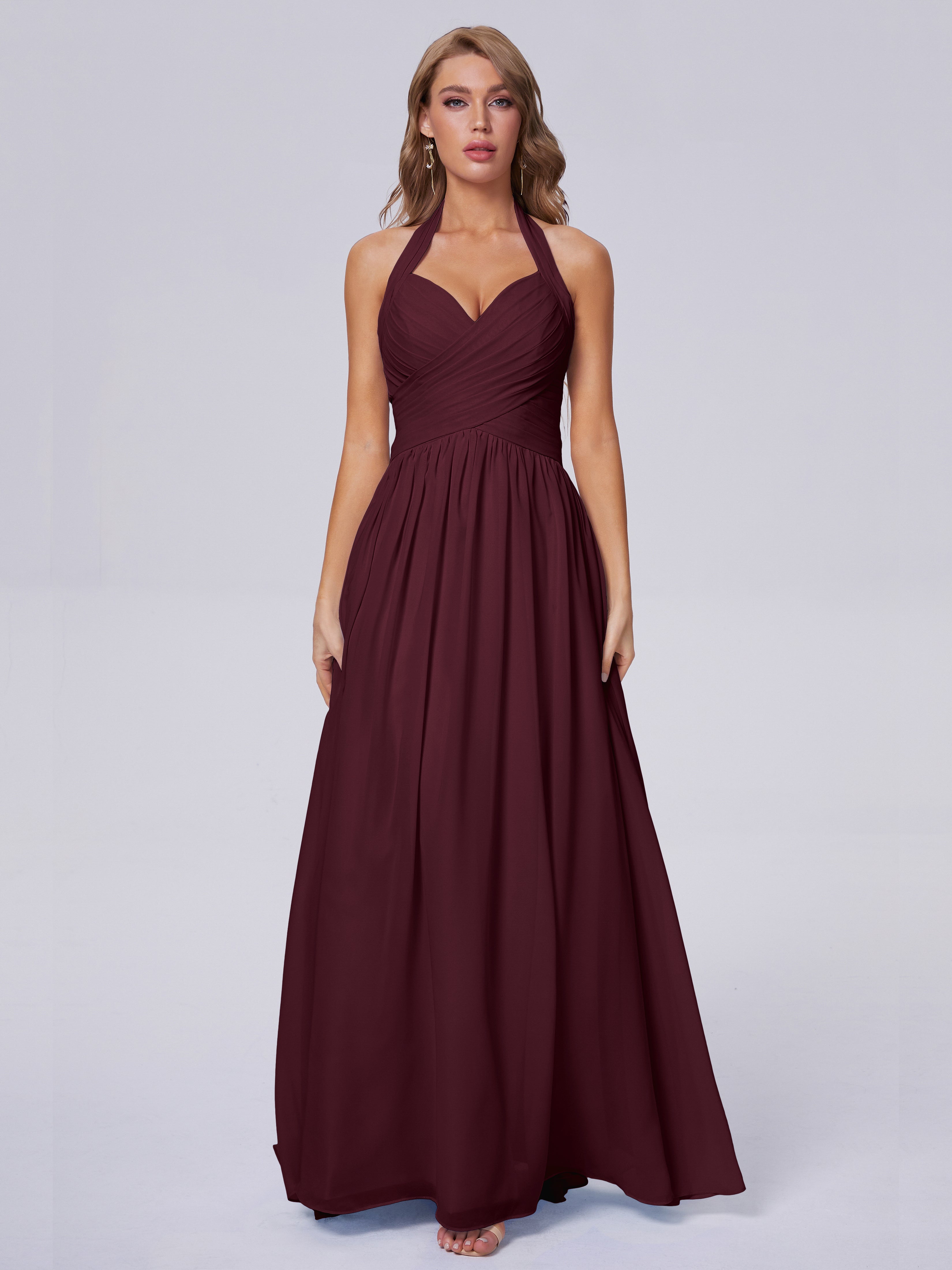 Robes De Demoiselle D'Honneur Cabernet Superbe Licou Mousseline Robes Demoiselle D'Honneur