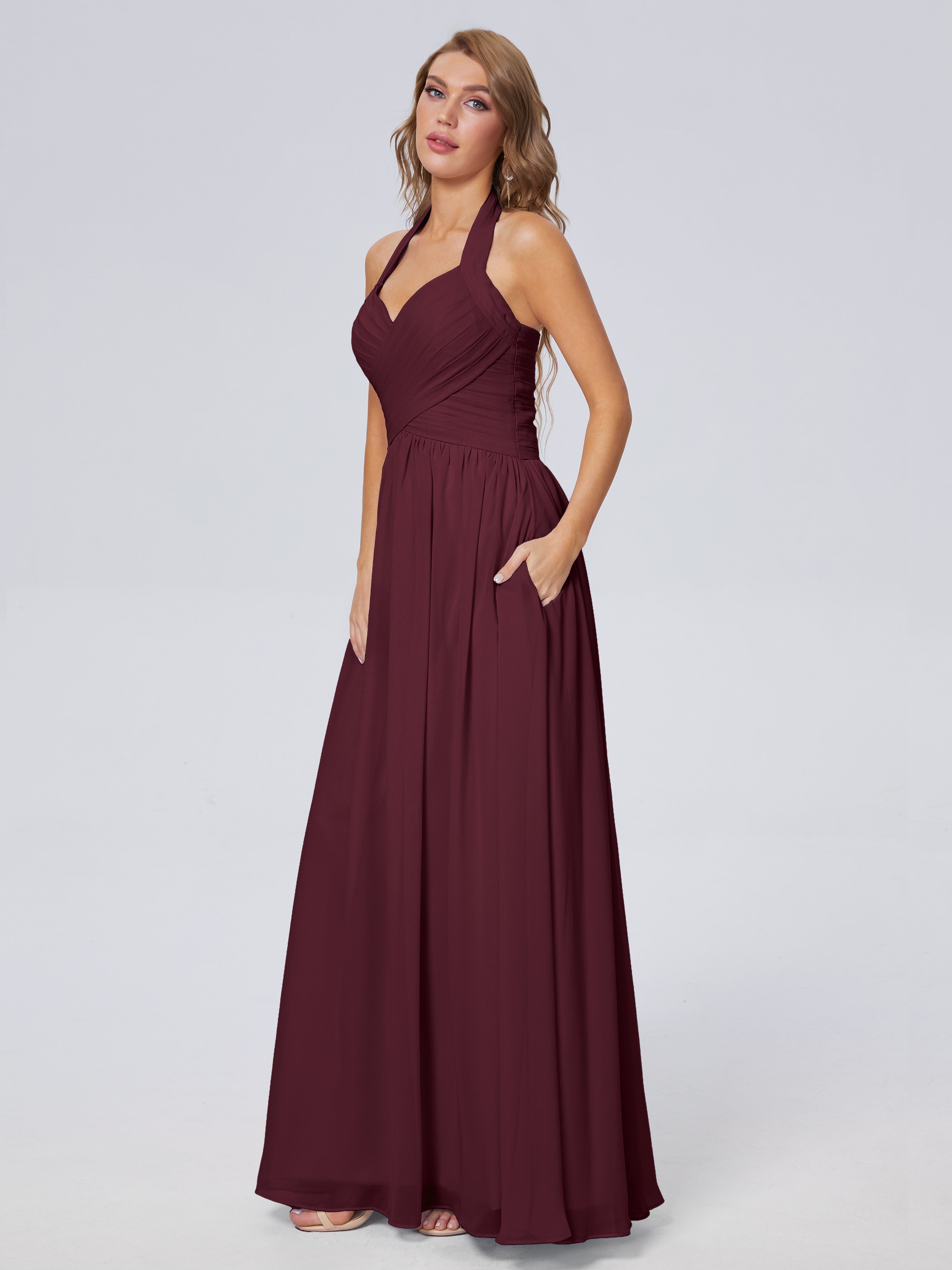 Robes De Demoiselle D'Honneur Cabernet Superbe Licou Mousseline Robes Demoiselle D'Honneur