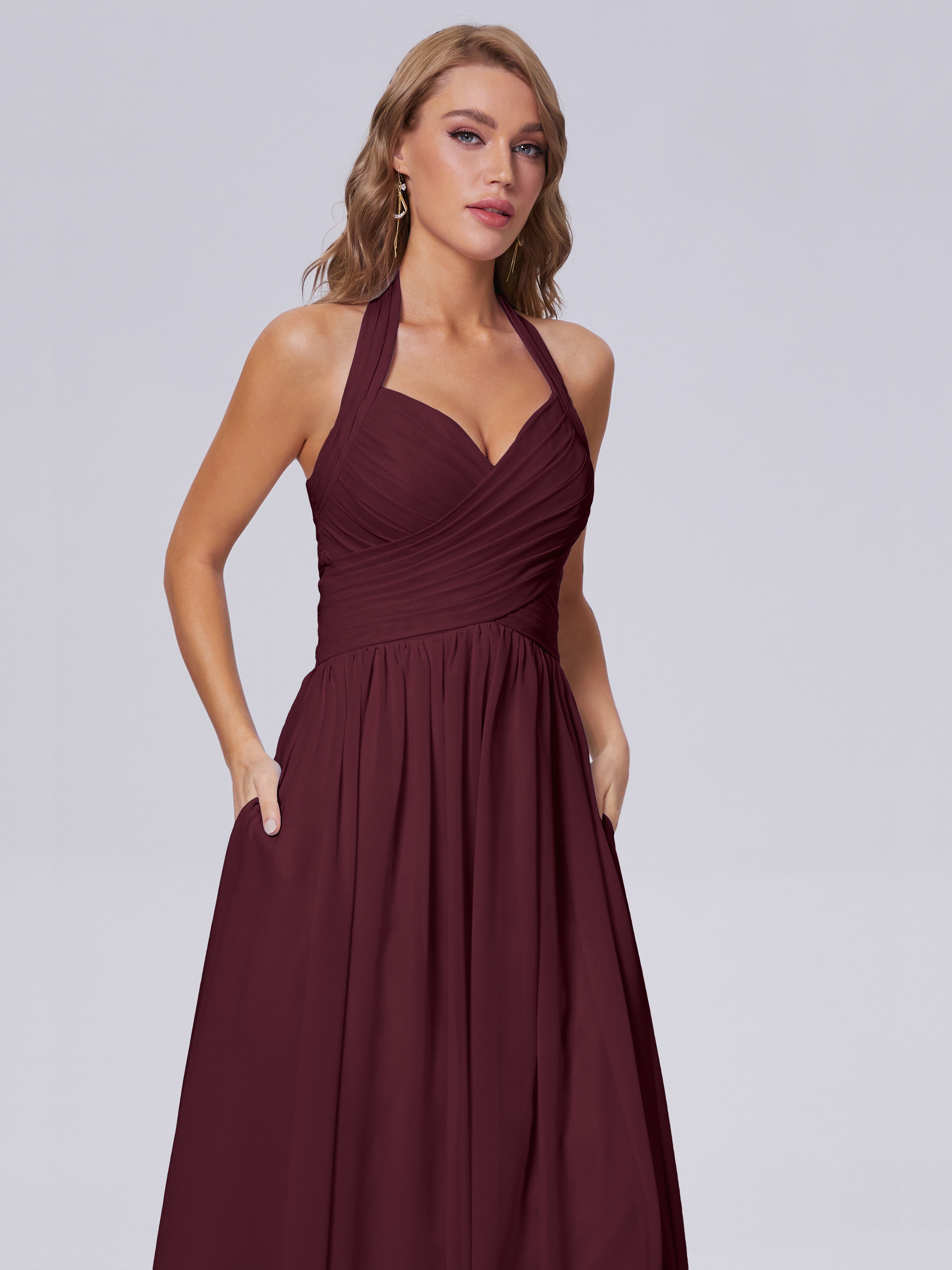 Robes De Demoiselle D'Honneur Cabernet Superbe Licou Mousseline Robes Demoiselle D'Honneur