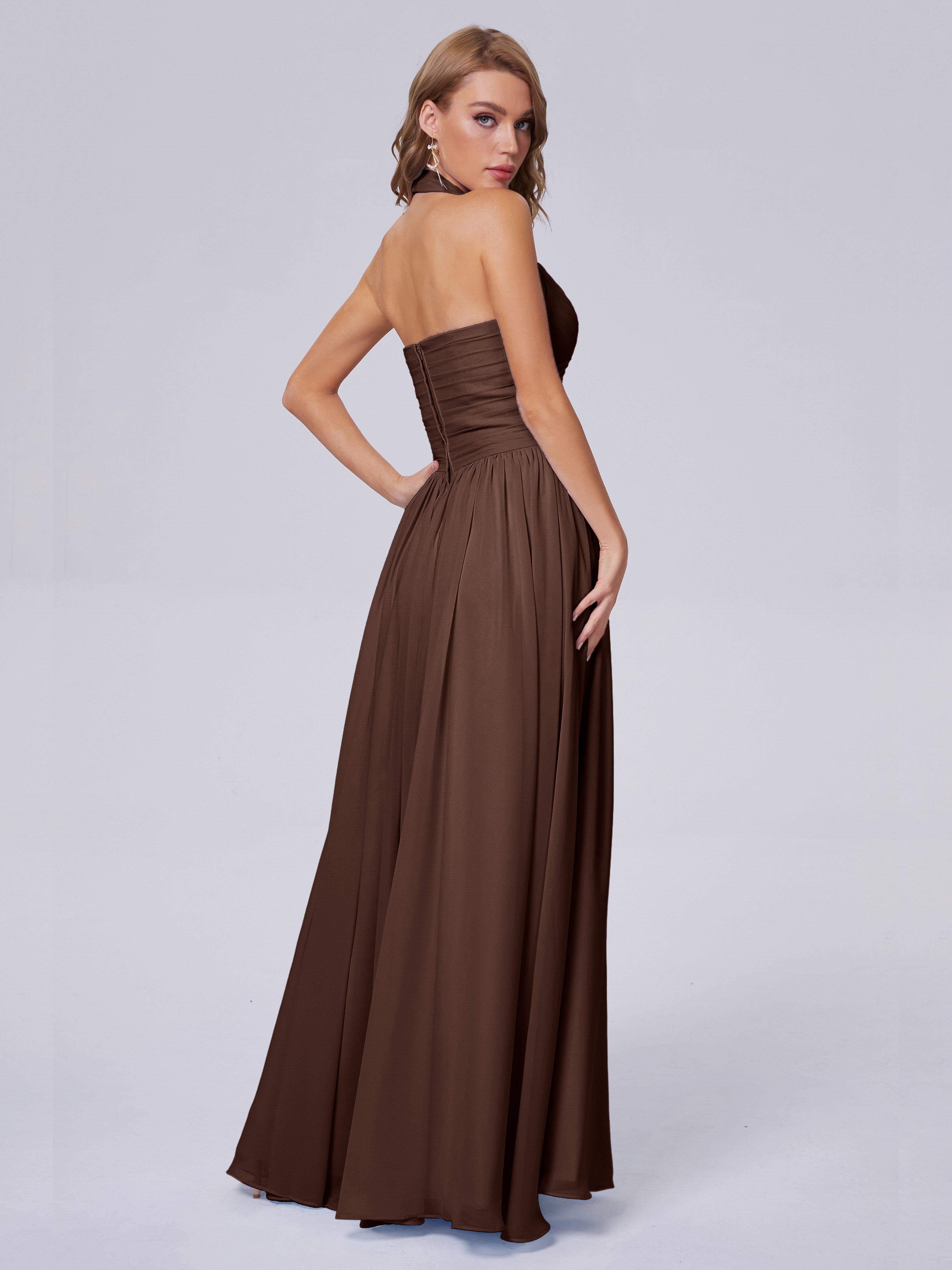 Robe Chocolat Demoiselle D Honneur Superbe Licou Mousseline Robes Demoiselle D'Honneur