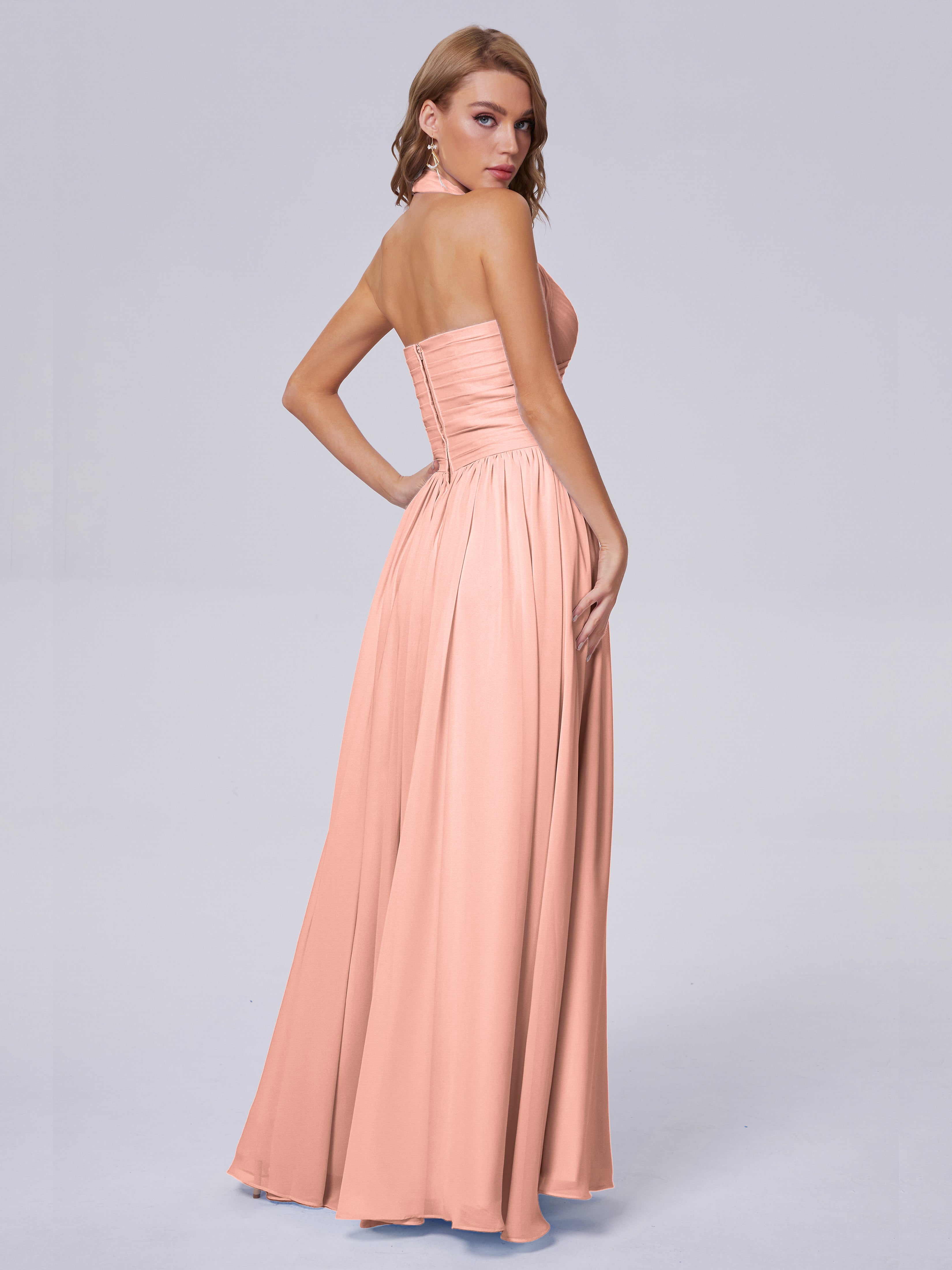 Robes De Demoiselle D'Honneur Couleur Corail Superbe Licou Mousseline Robes Demoiselle D'Honneur