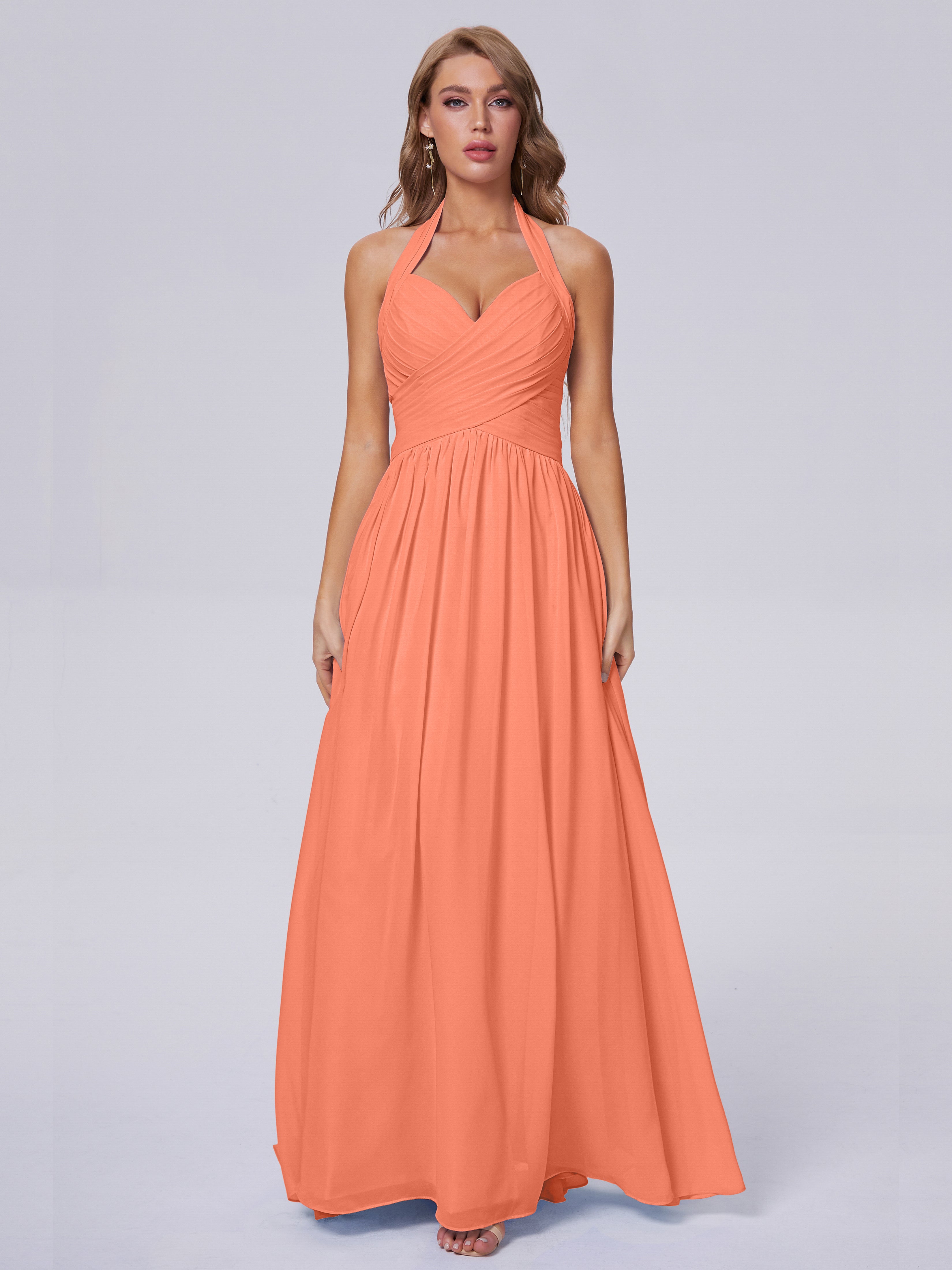 Robes De Demoiselle D'Honneur Coucher De Soleil Superbe Licou Mousseline Robes Demoiselle D'Honneur