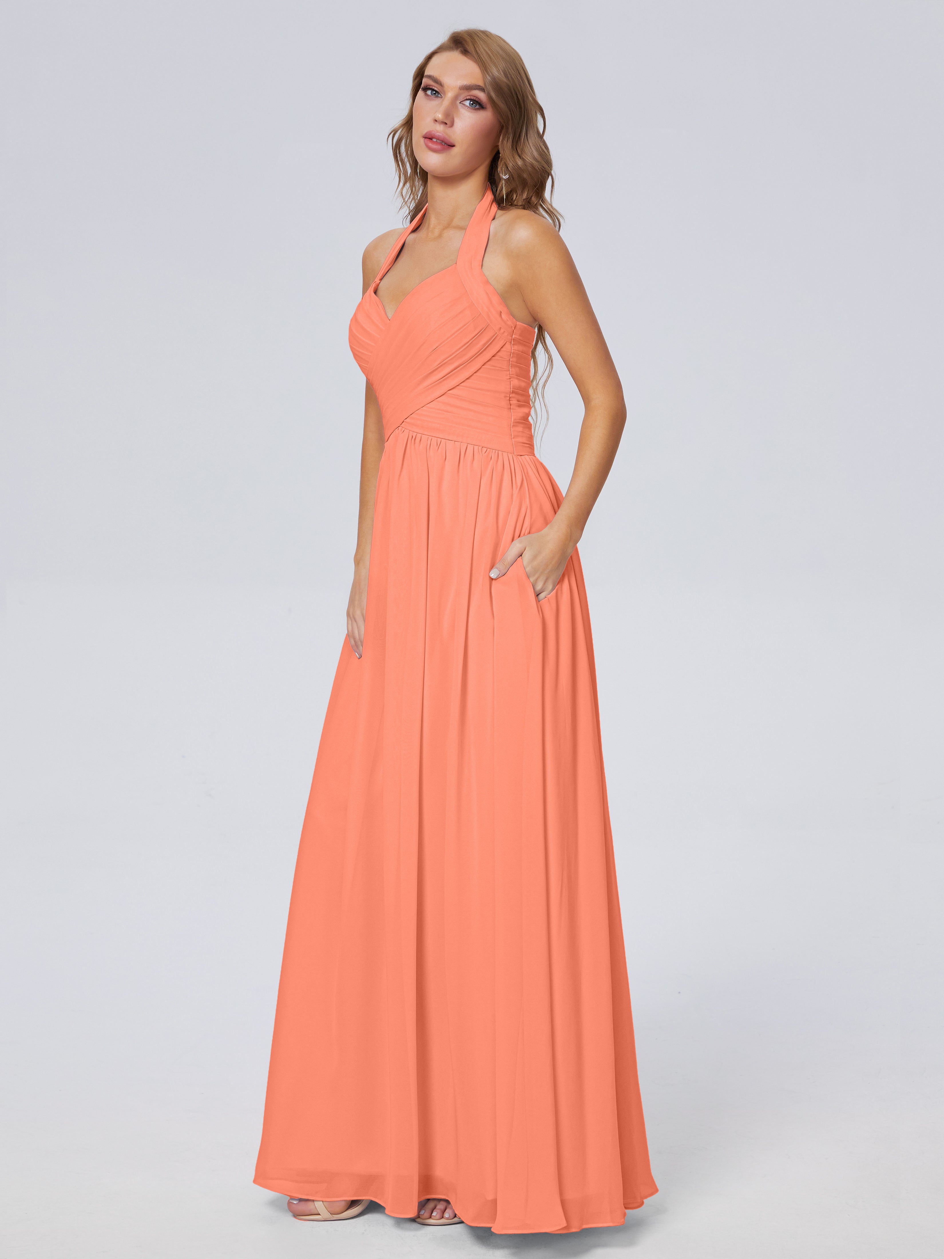 Robes De Demoiselle D'Honneur Coucher De Soleil Superbe Licou Mousseline Robes Demoiselle D'Honneur