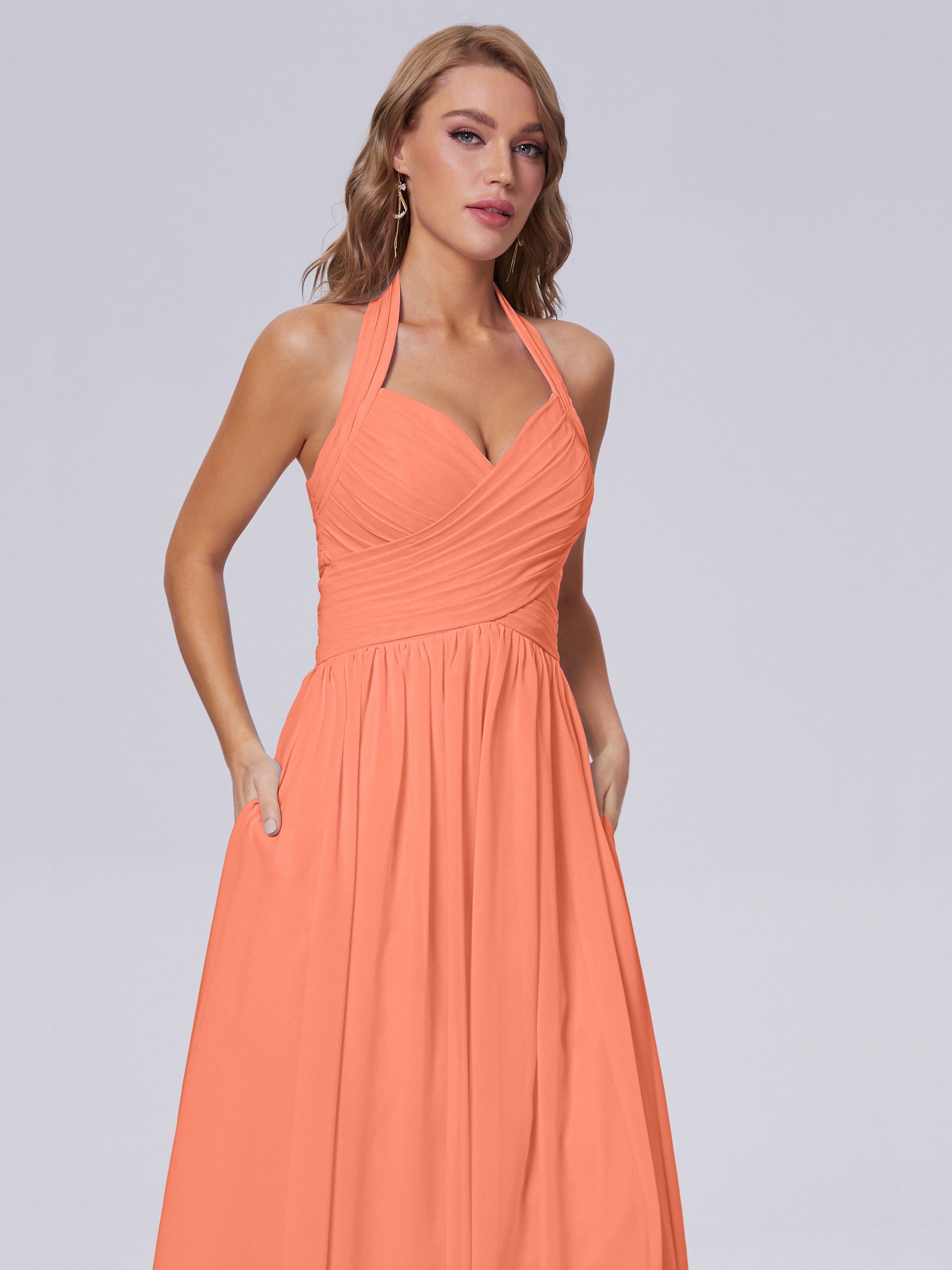 Robes De Demoiselle D'Honneur Coucher De Soleil Superbe Licou Mousseline Robes Demoiselle D'Honneur