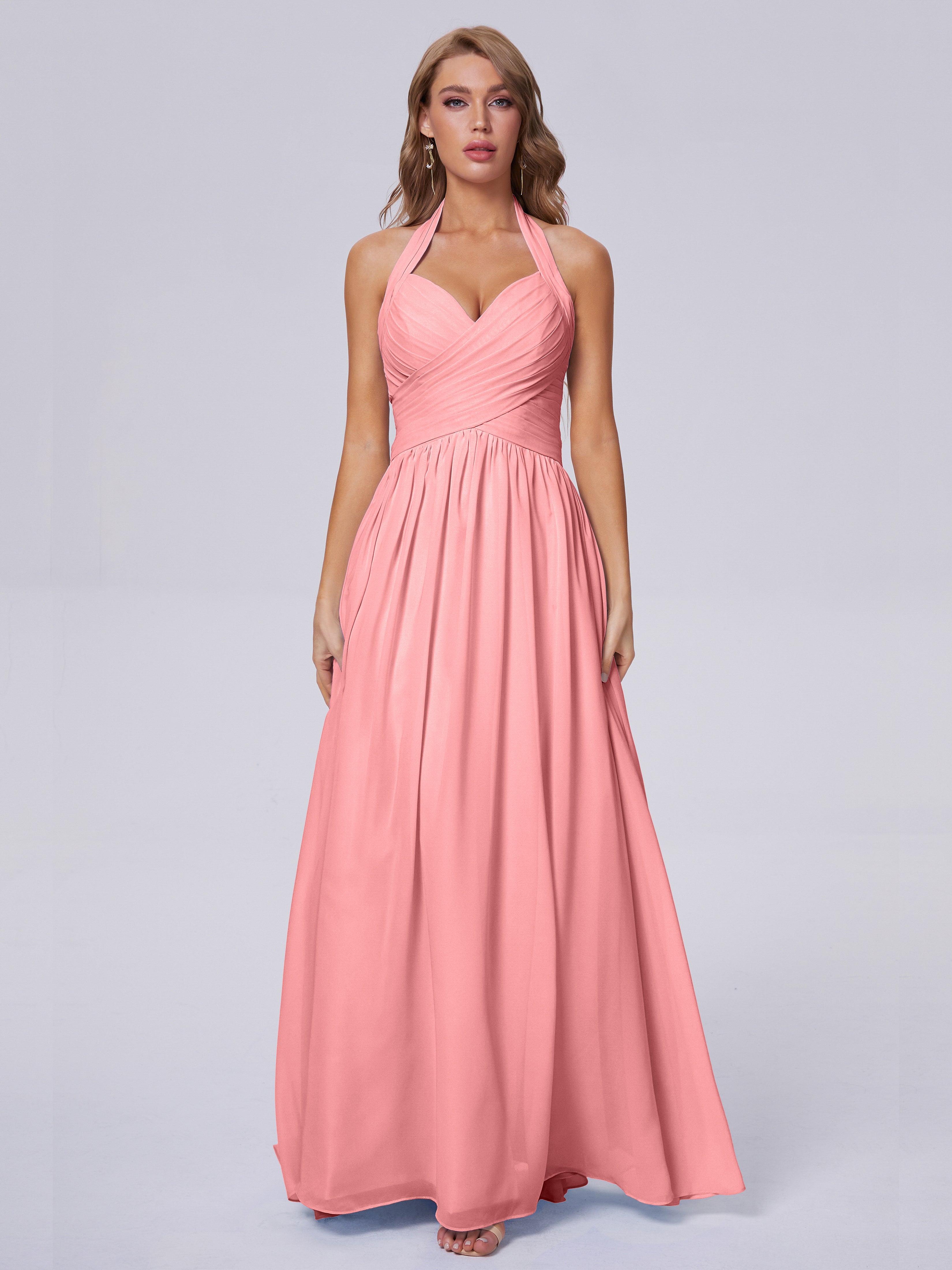 Robes De Demoiselle D'Honneur Flamant Superbe Licou Mousseline Robes Demoiselle D'Honneur