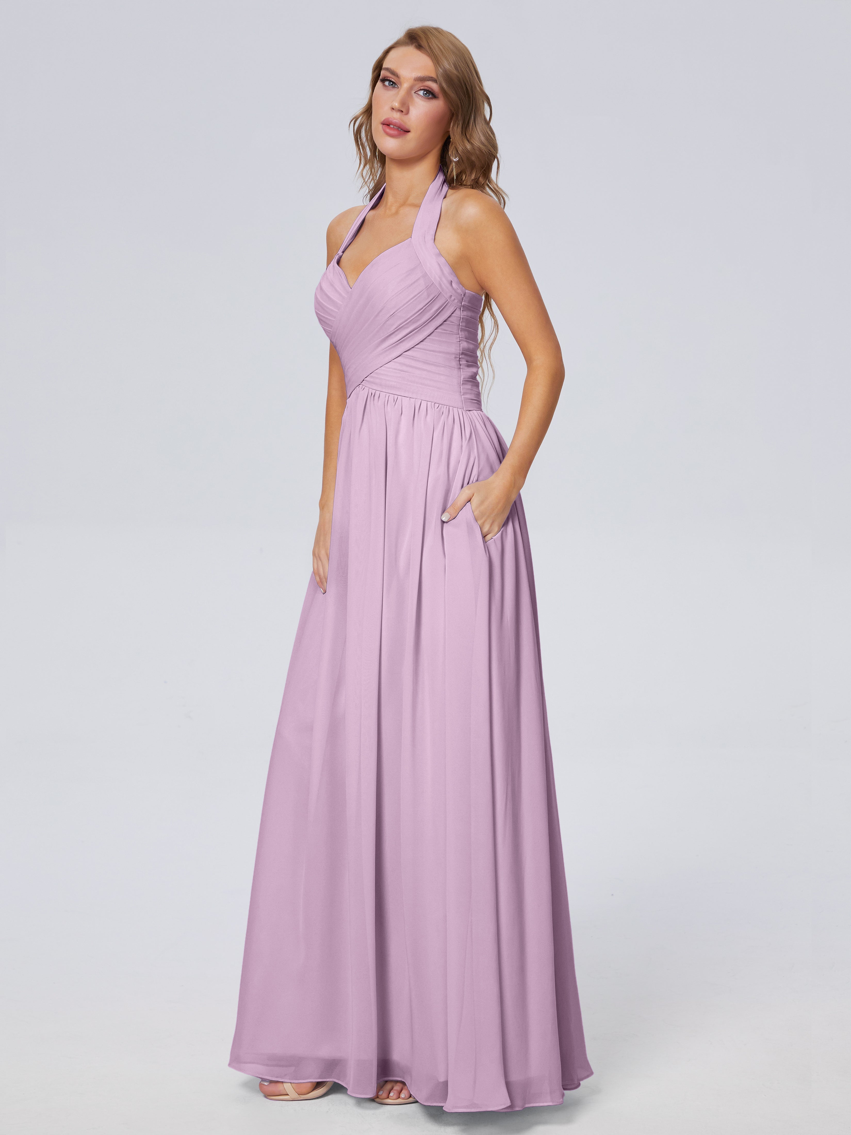 Robes De Demoiselle D'Honneur Glycine Superbe Licou Mousseline Robes Demoiselle D'Honneur