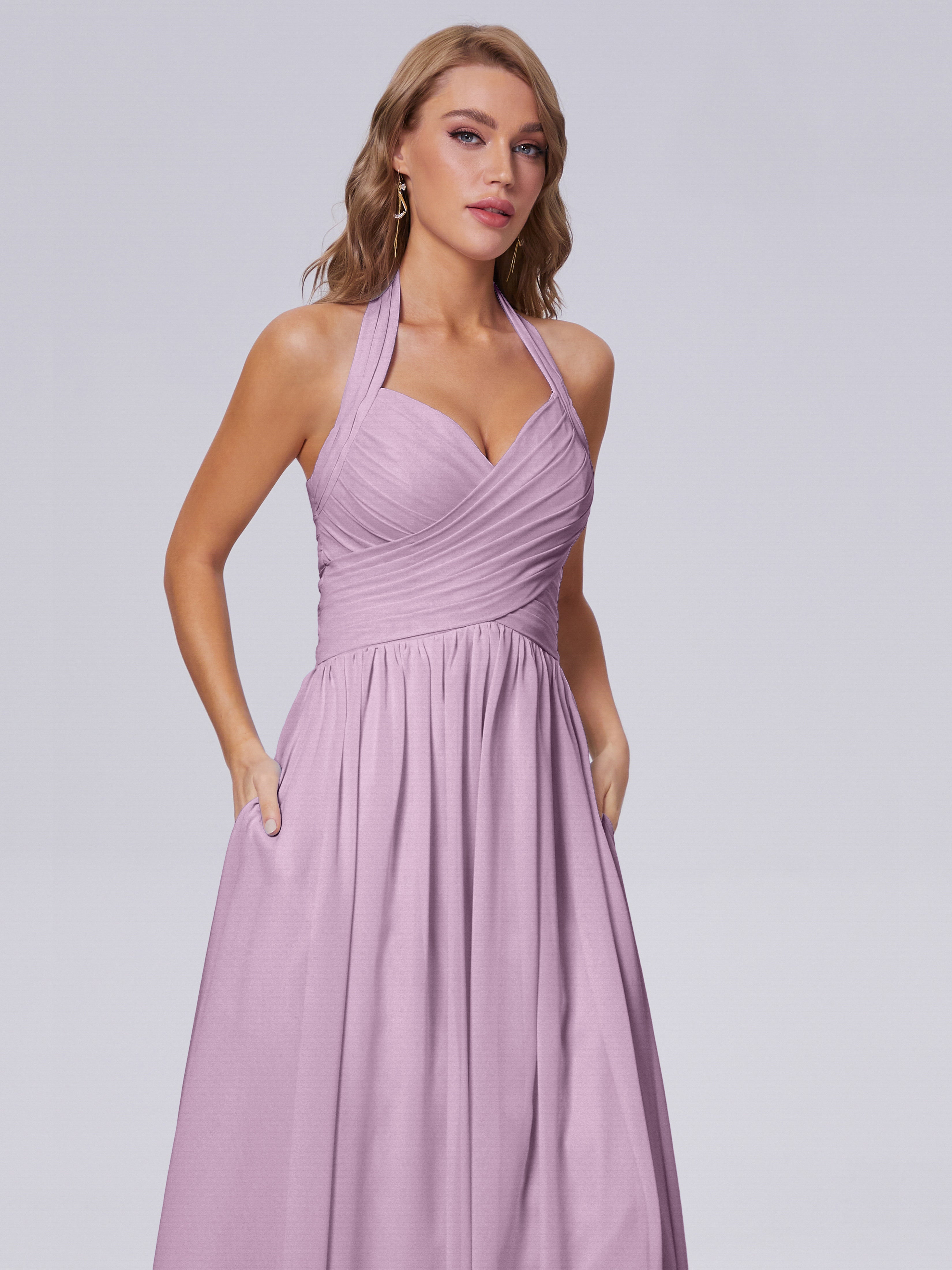 Robes De Demoiselle D'Honneur Glycine Superbe Licou Mousseline Robes Demoiselle D'Honneur