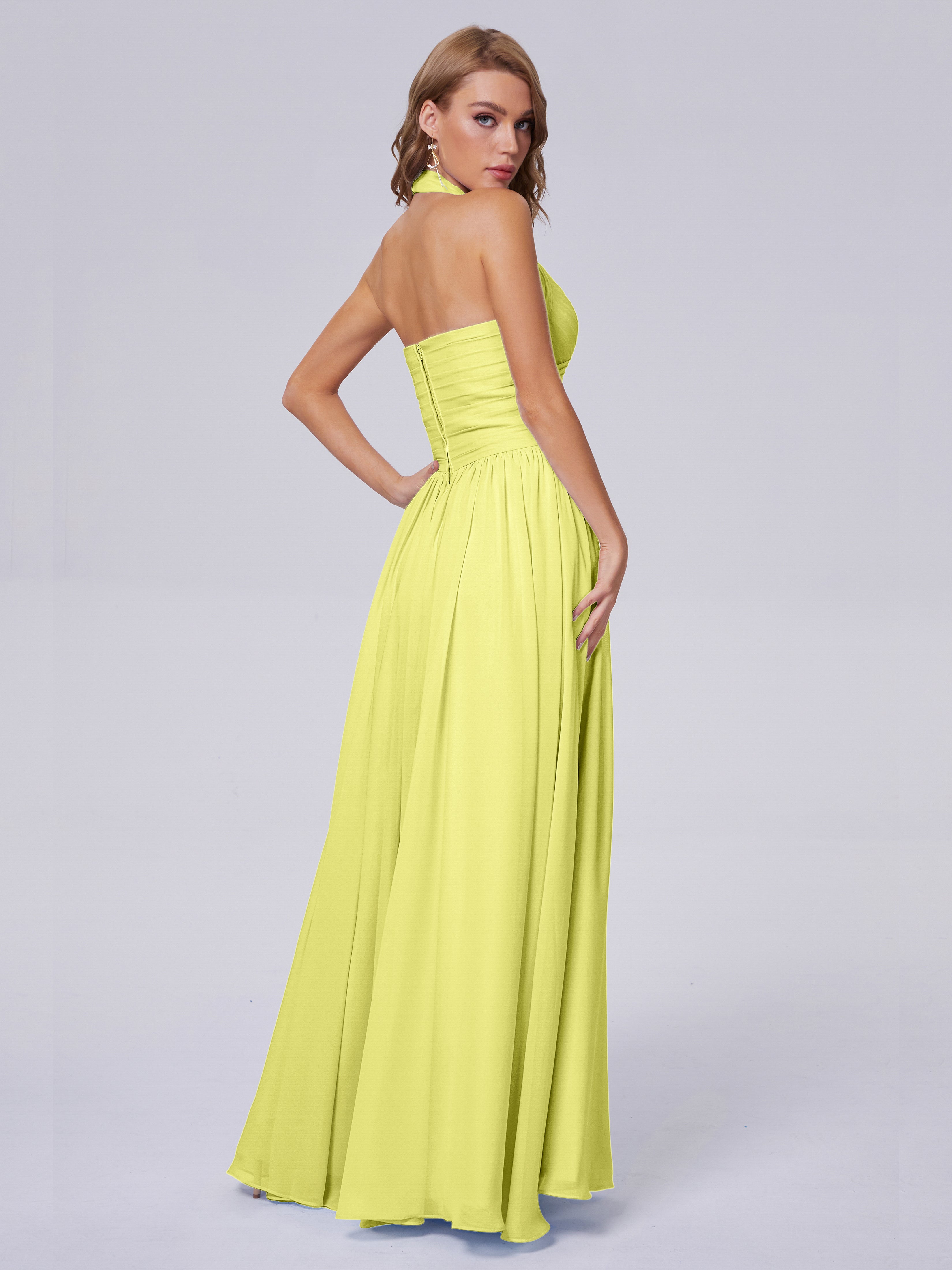 Robes De Demoiselle D'Honneur Jonquille Superbe Licou Mousseline Robes Demoiselle D'Honneur