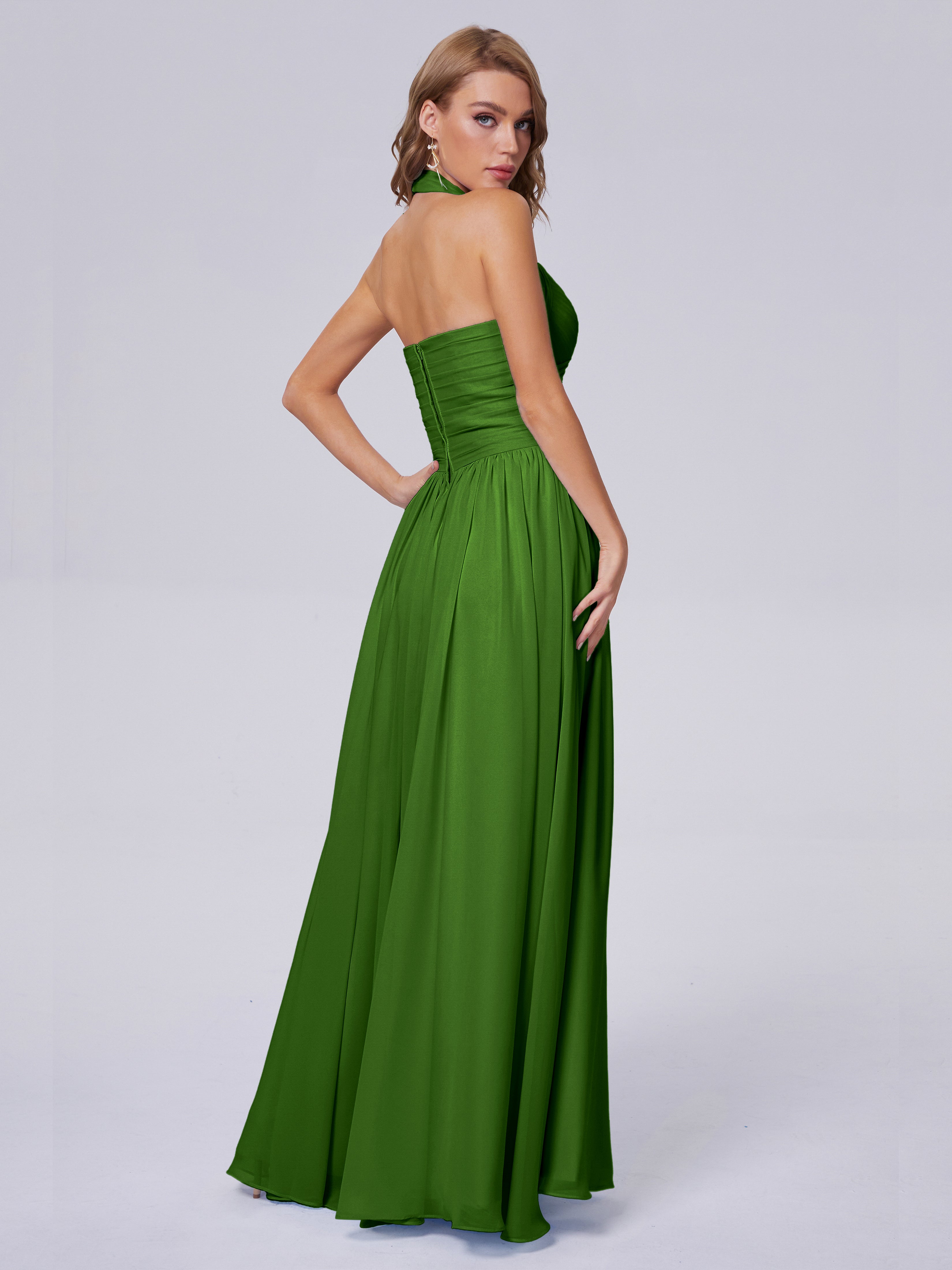 Robes De Demoiselle D'Honneur Vert Mousse Superbe Licou Mousseline Robes Demoiselle D'Honneur
