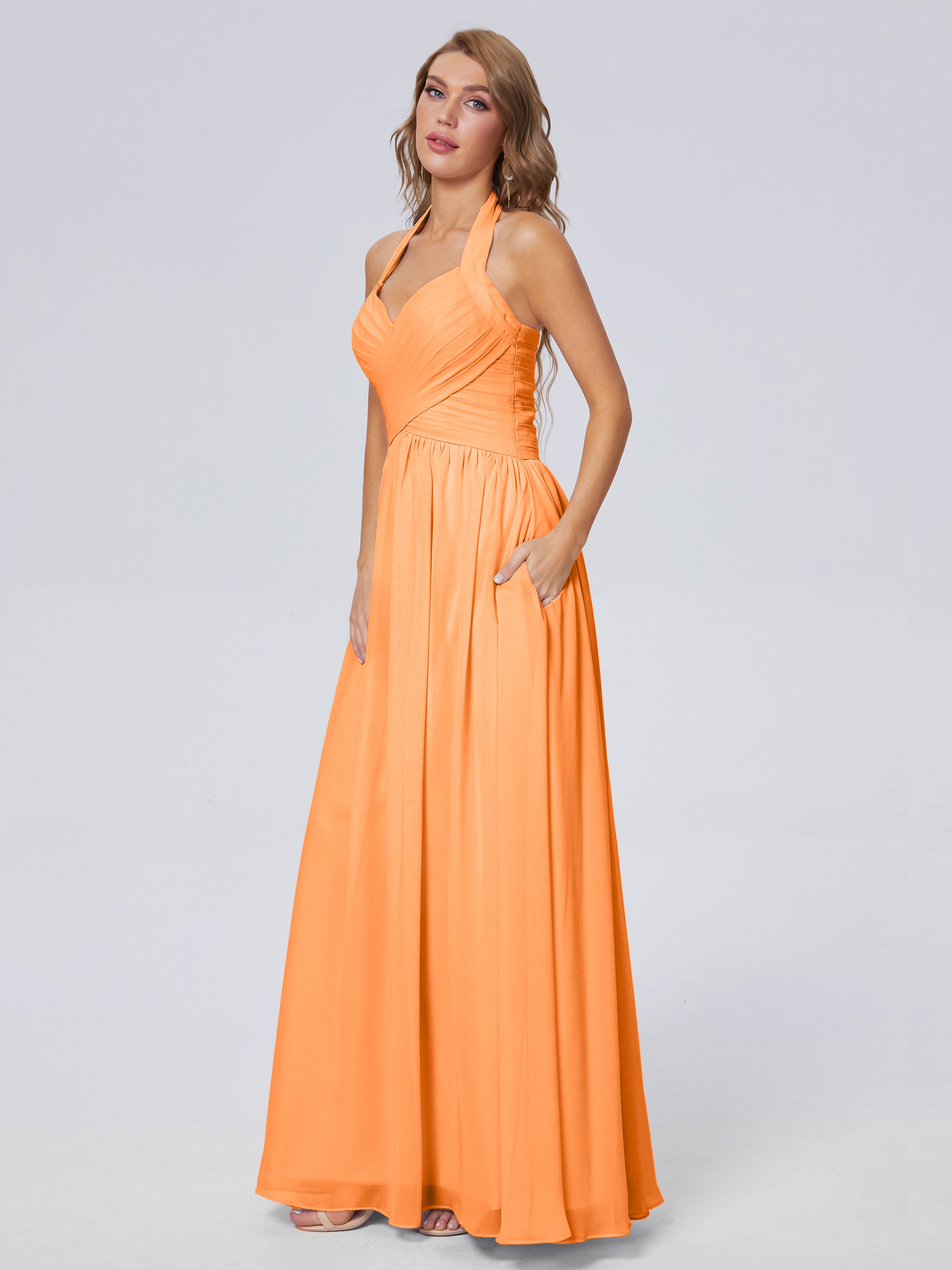 Robe Orange Demoiselle D Honneur Superbe Licou Mousseline Robes Demoiselle D'Honneur