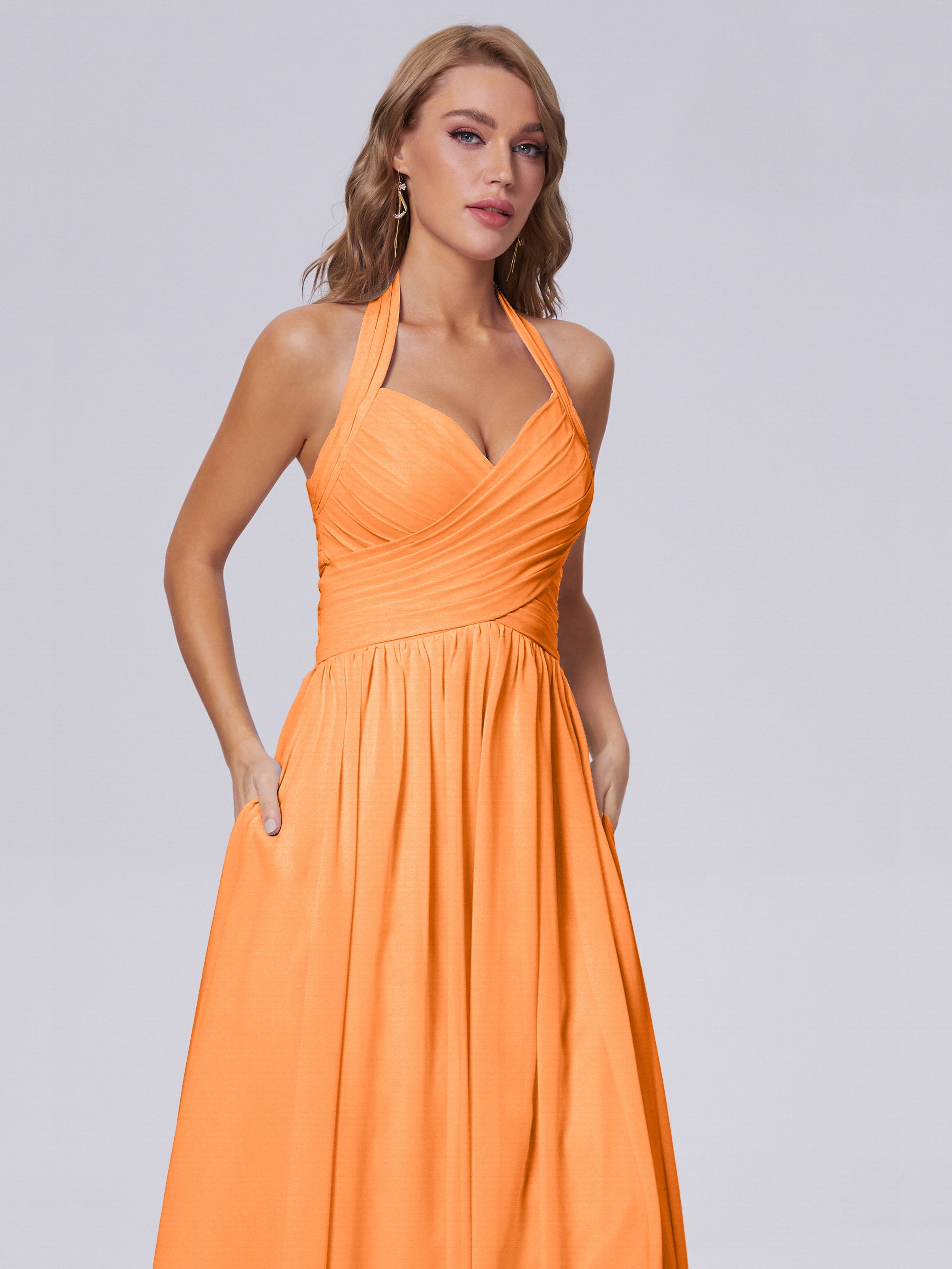 Robe Orange Demoiselle D Honneur Superbe Licou Mousseline Robes Demoiselle D'Honneur