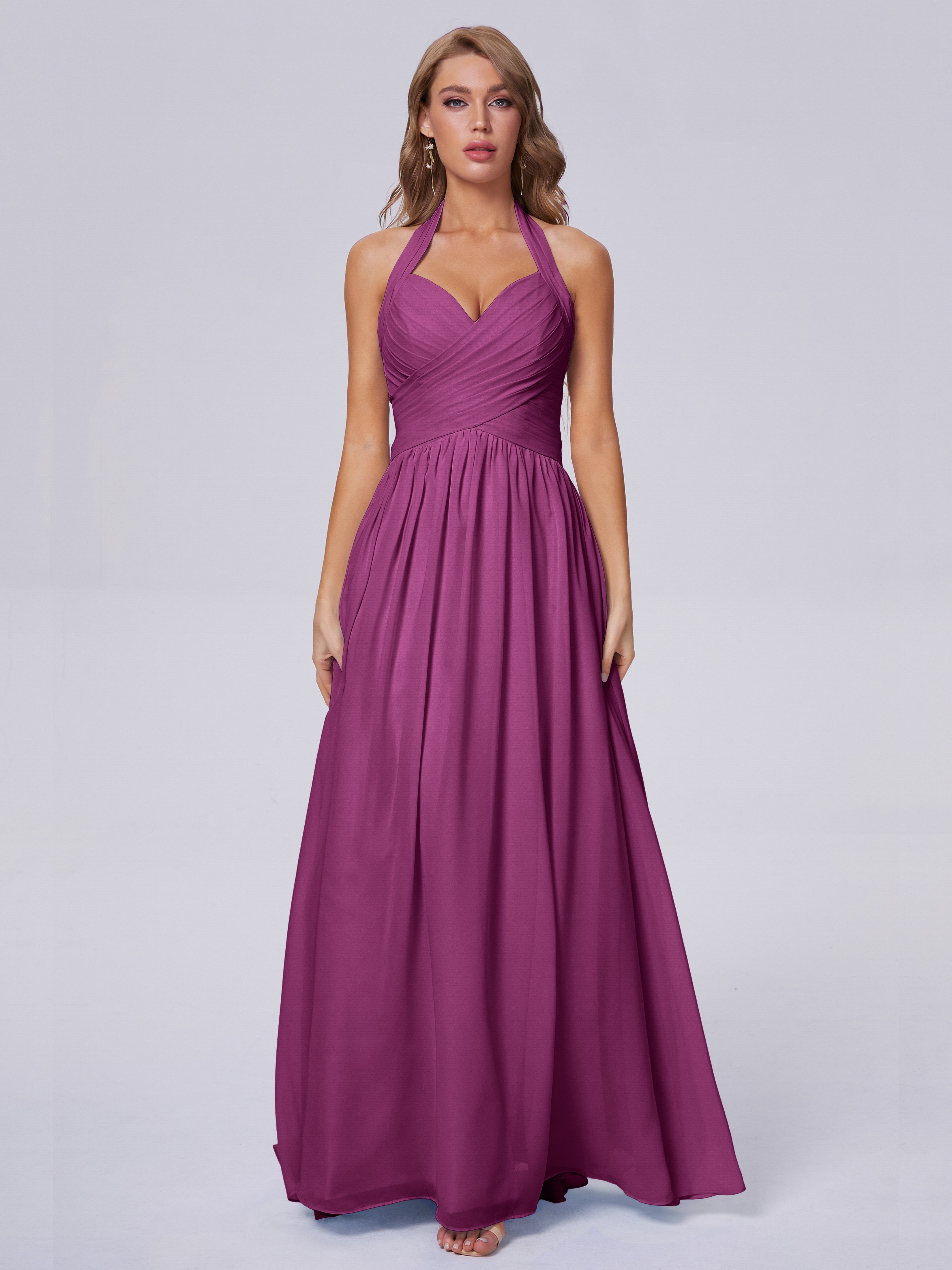 Robes De Demoiselle D'Honneur Orchidée Superbe Licou Mousseline Robes Demoiselle D'Honneur