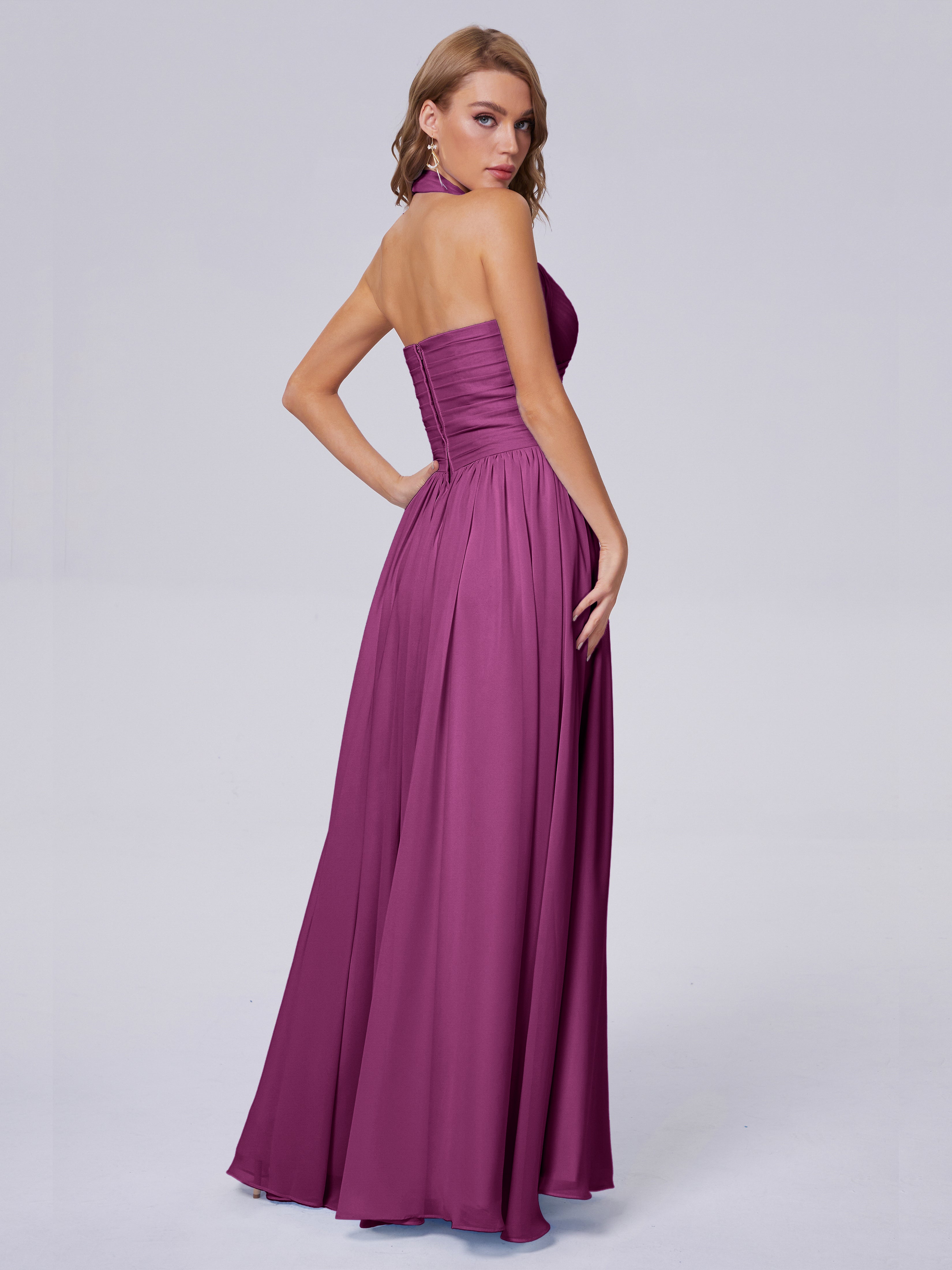 Robes De Demoiselle D'Honneur Orchidée Superbe Licou Mousseline Robes Demoiselle D'Honneur