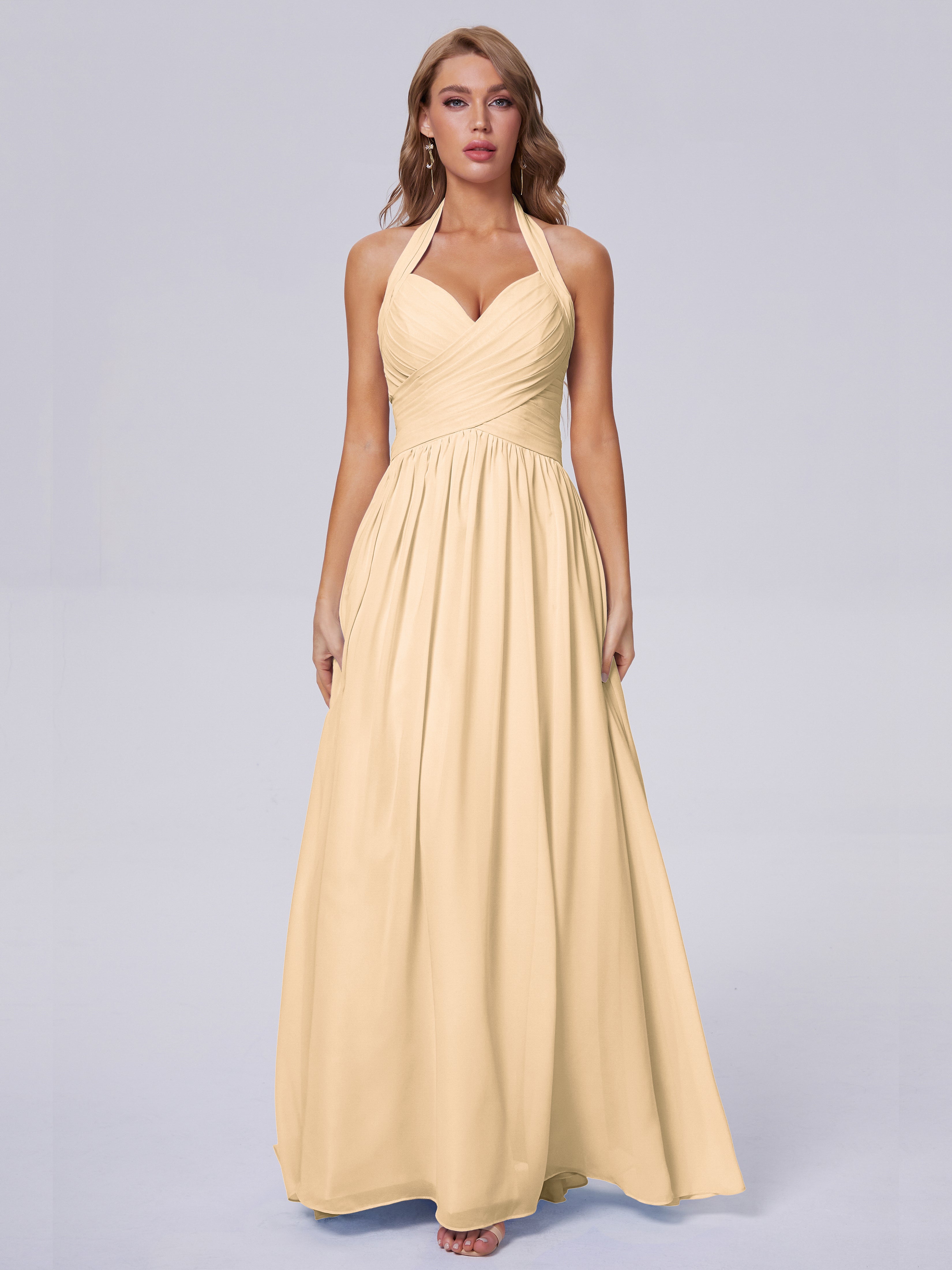 Robe Demoiselle D Honneur Couleur Peche Superbe Licou Mousseline Robes Demoiselle D'Honneur