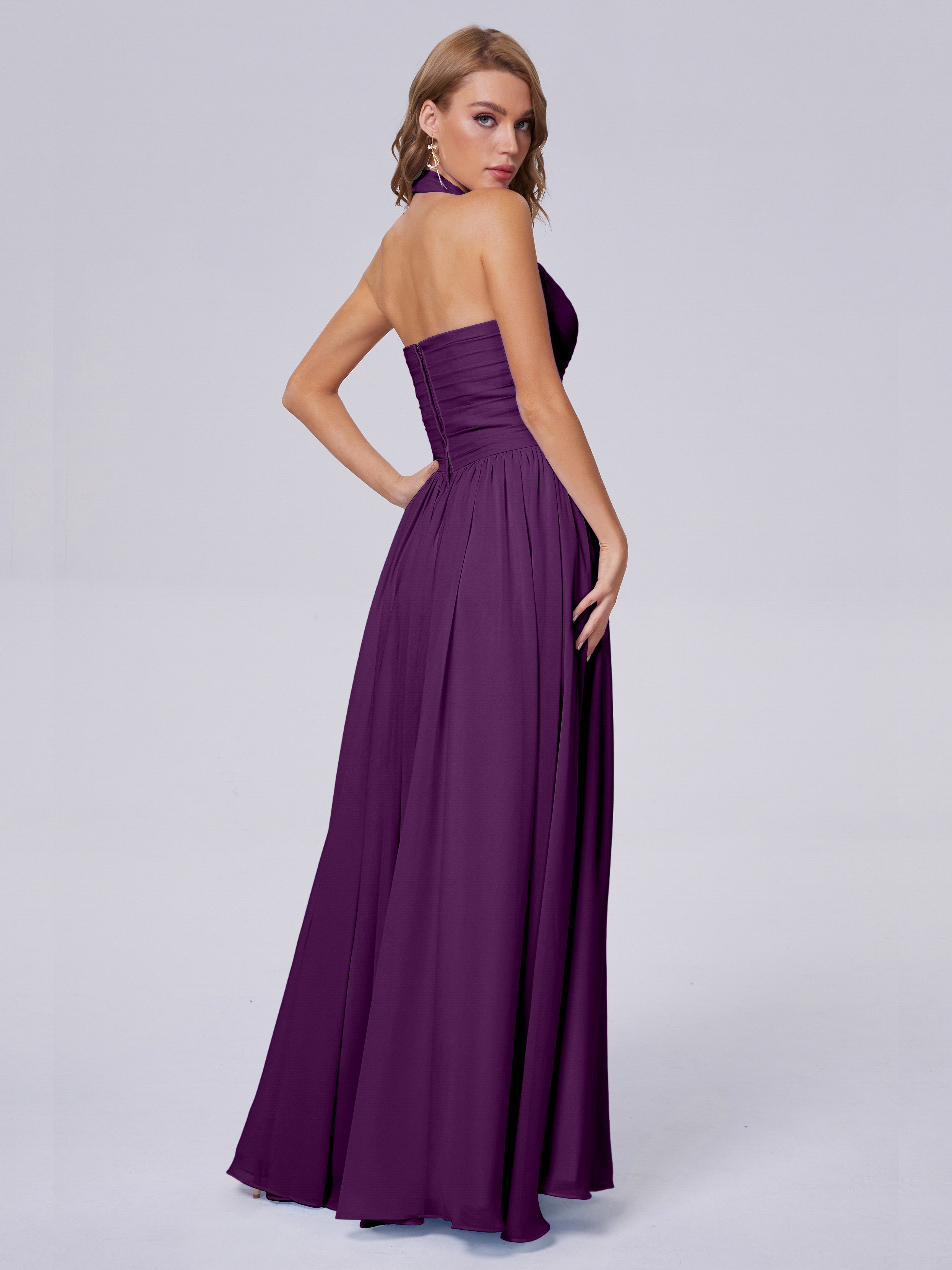 Robes De Demoiselle D'Honneur En Raisin Superbe Licou Mousseline Robes Demoiselle D'Honneur