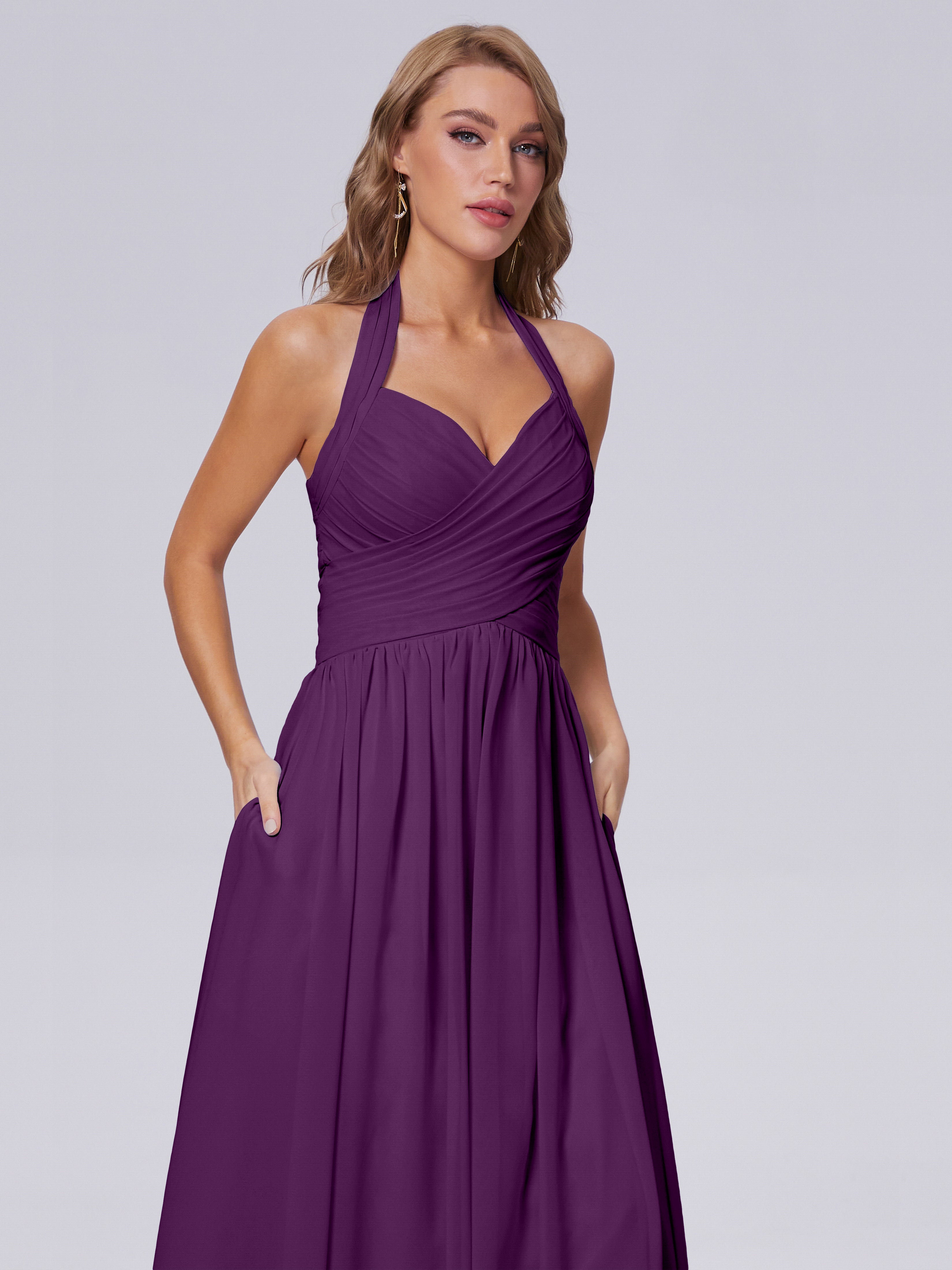 Robes De Demoiselle D'Honneur En Raisin Superbe Licou Mousseline Robes Demoiselle D'Honneur
