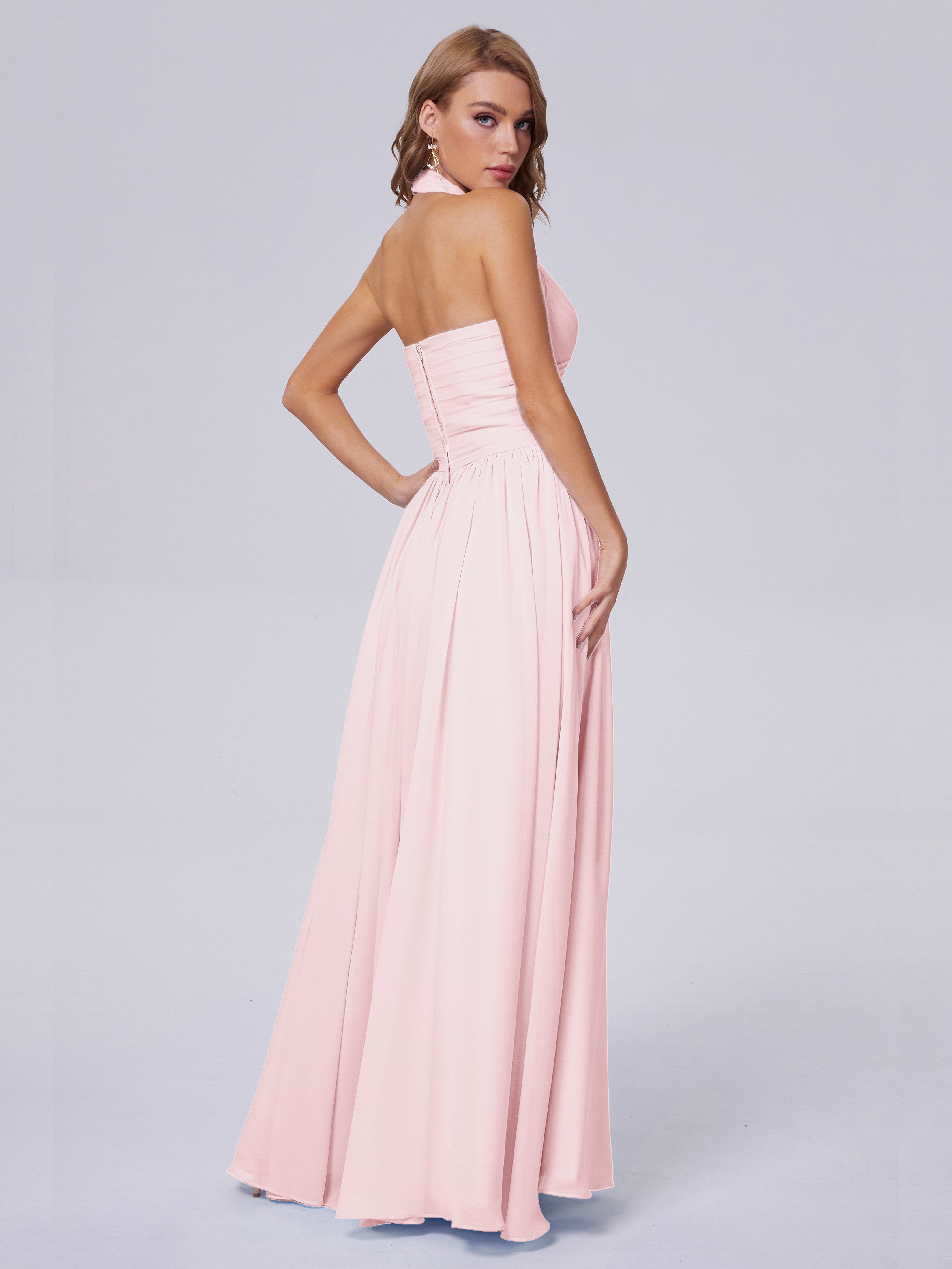 Robe De Demoiselle D Honneur Rose Pale Superbe Licou Mousseline Robes Demoiselle D'Honneur