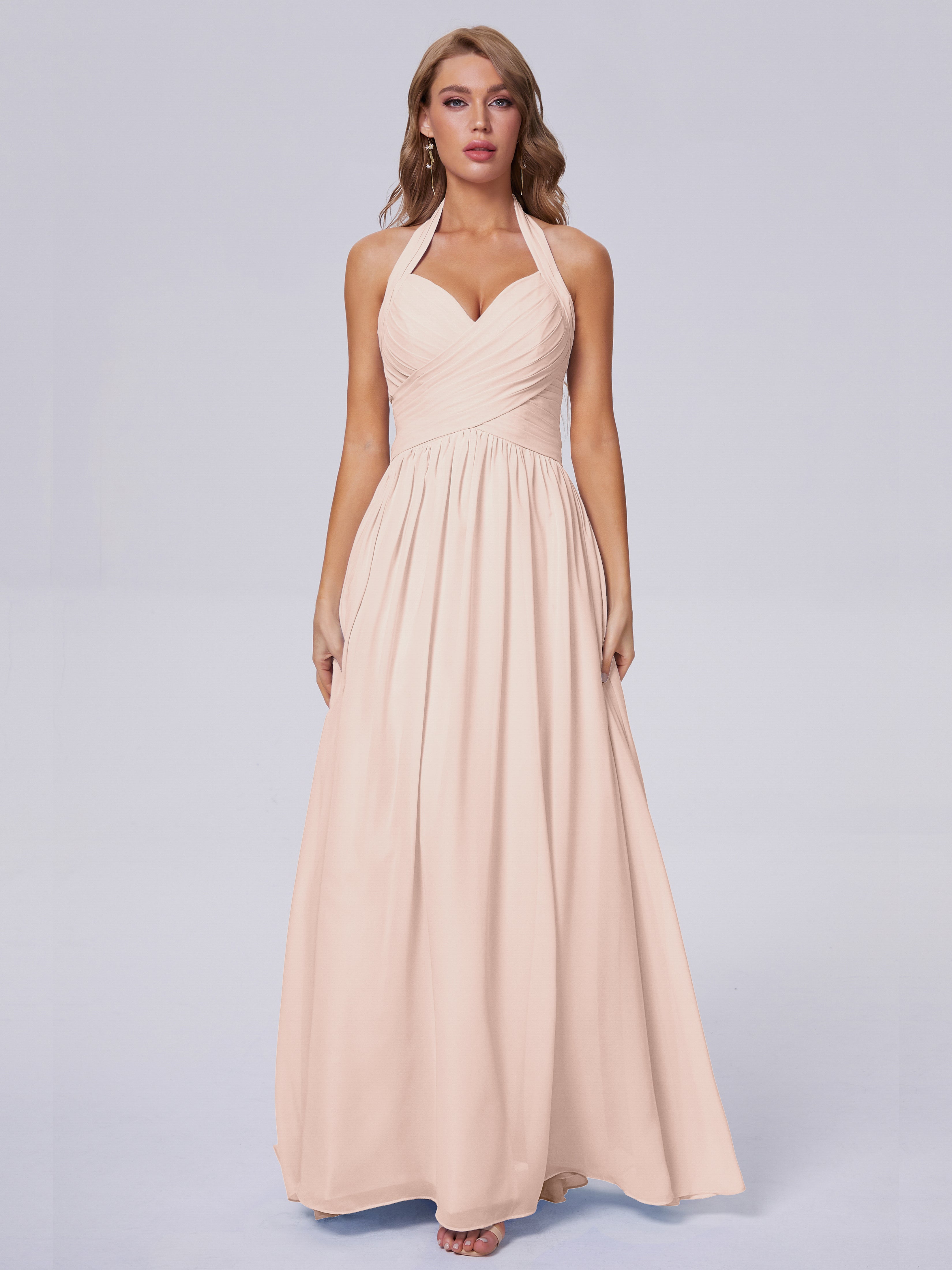 Robe Demoiselle D Honneur Rose Perle Superbe Licou Mousseline Robes Demoiselle D'Honneur