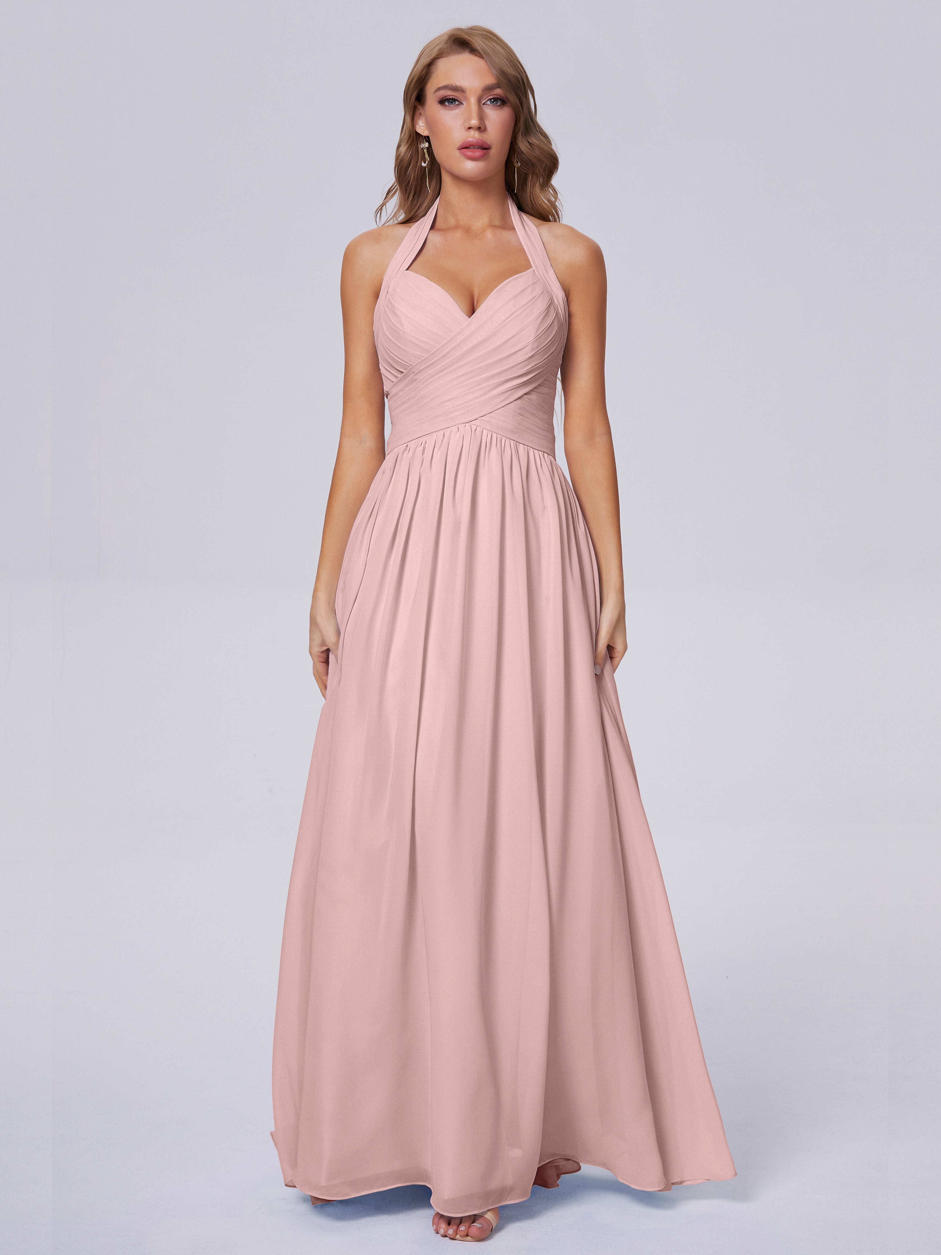 Demoiselles D'Honneur De Rose Poudrée Superbe Licou Mousseline Robes Demoiselle D'Honneur