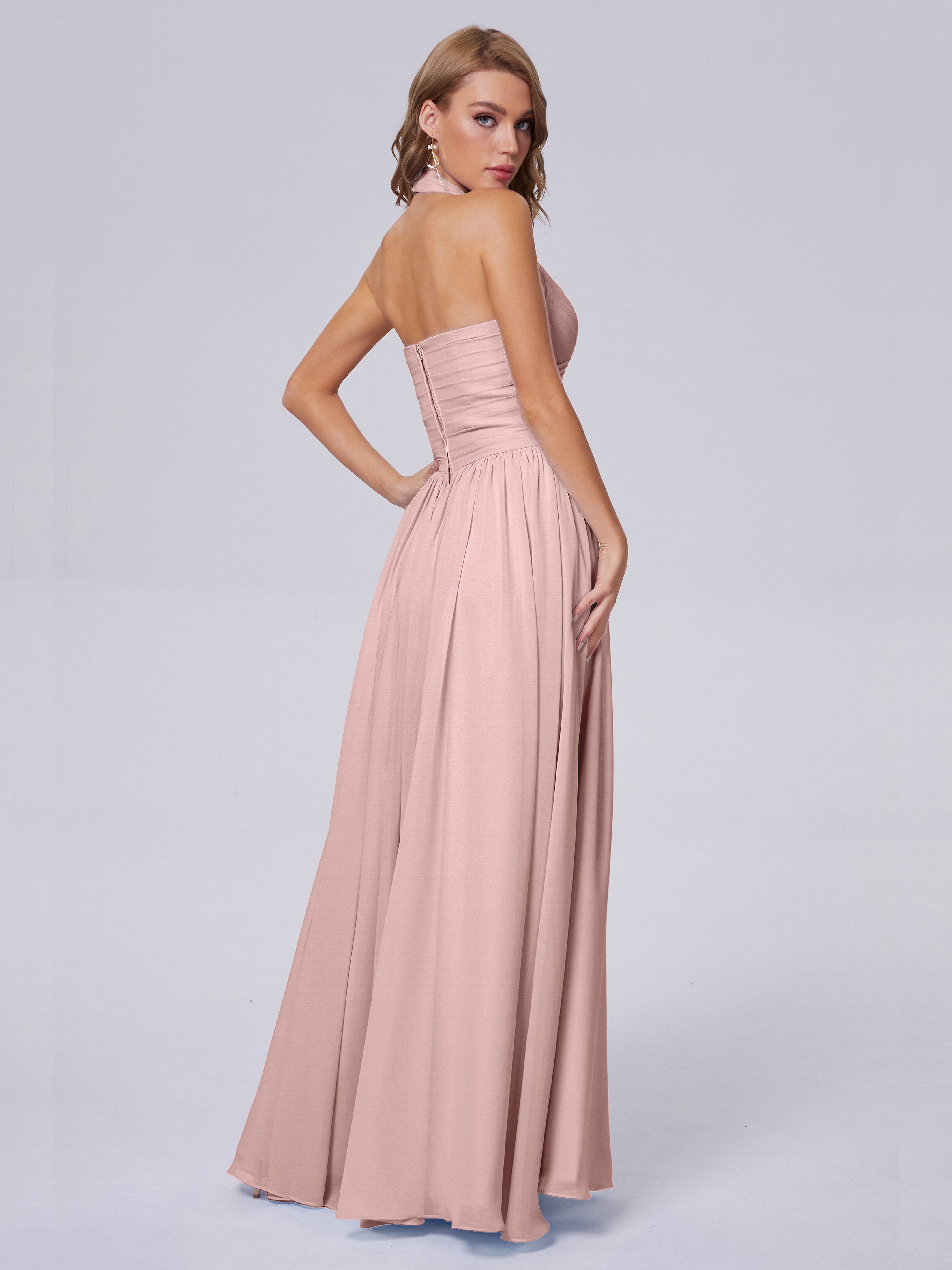 Demoiselles D'Honneur De Rose Poudrée Superbe Licou Mousseline Robes Demoiselle D'Honneur