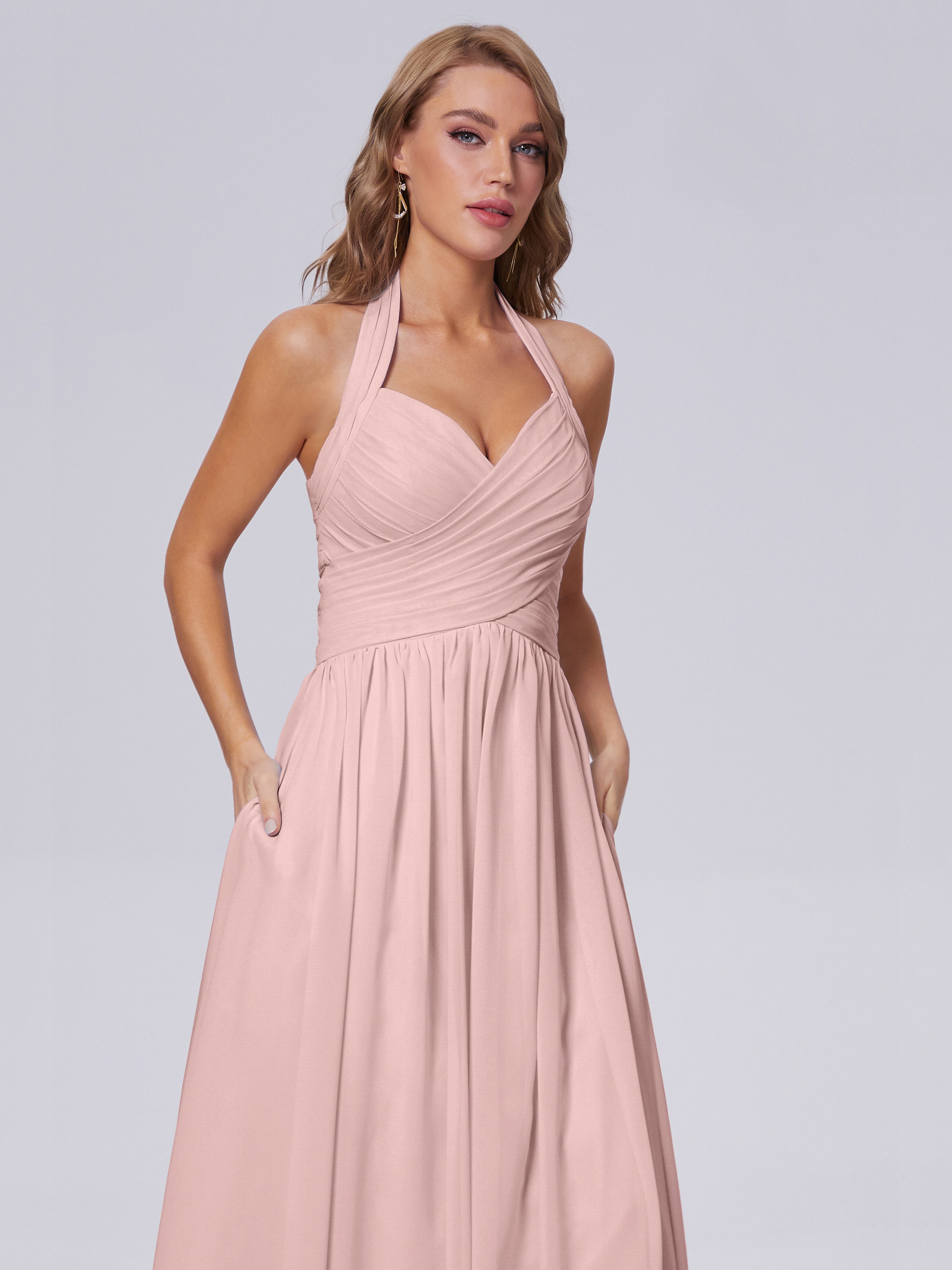 Demoiselles D'Honneur De Rose Poudrée Superbe Licou Mousseline Robes Demoiselle D'Honneur