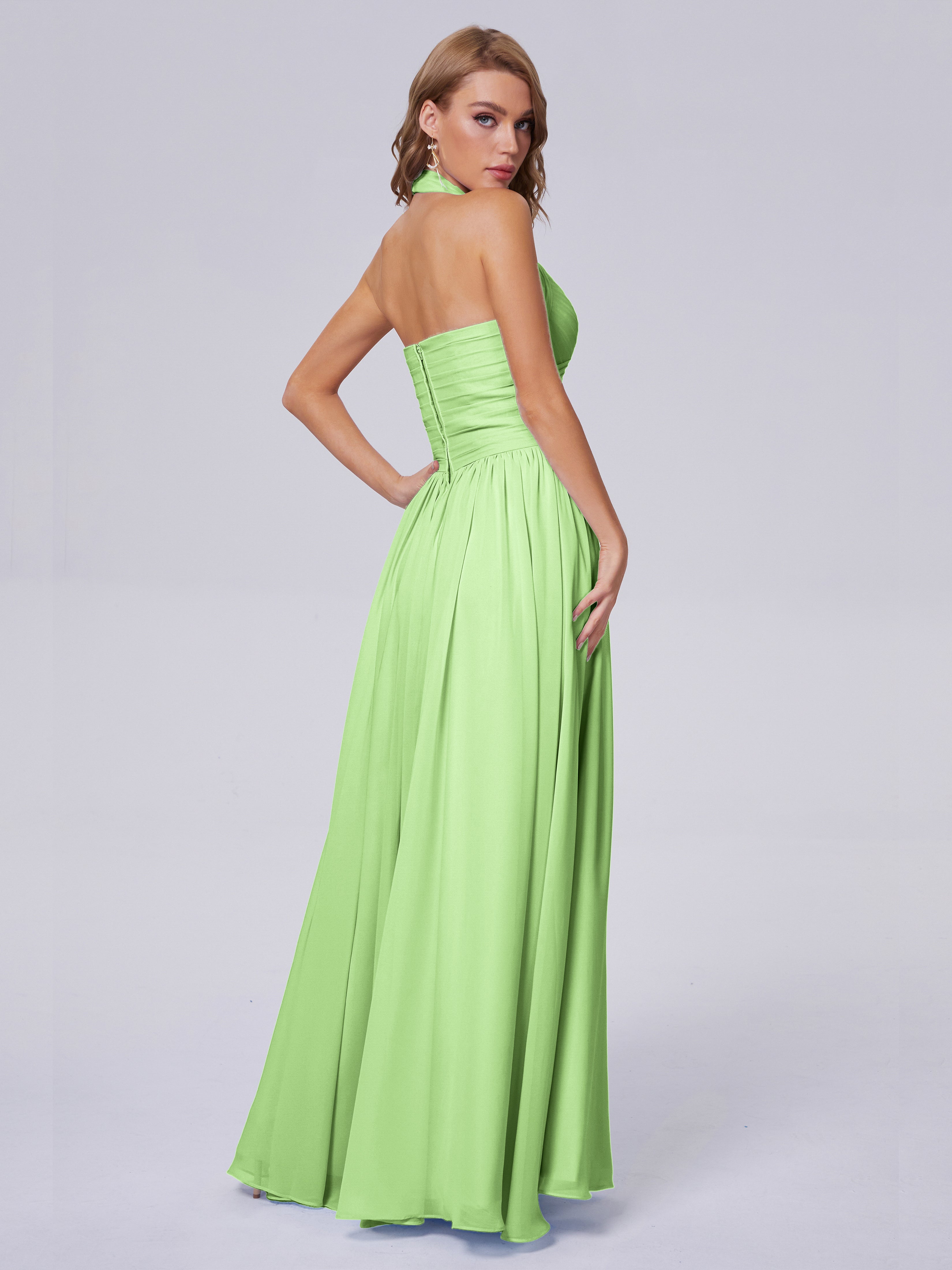 Robe Vert Sauge Demoiselle D Honneur Superbe Licou Mousseline Robes Demoiselle D'Honneur