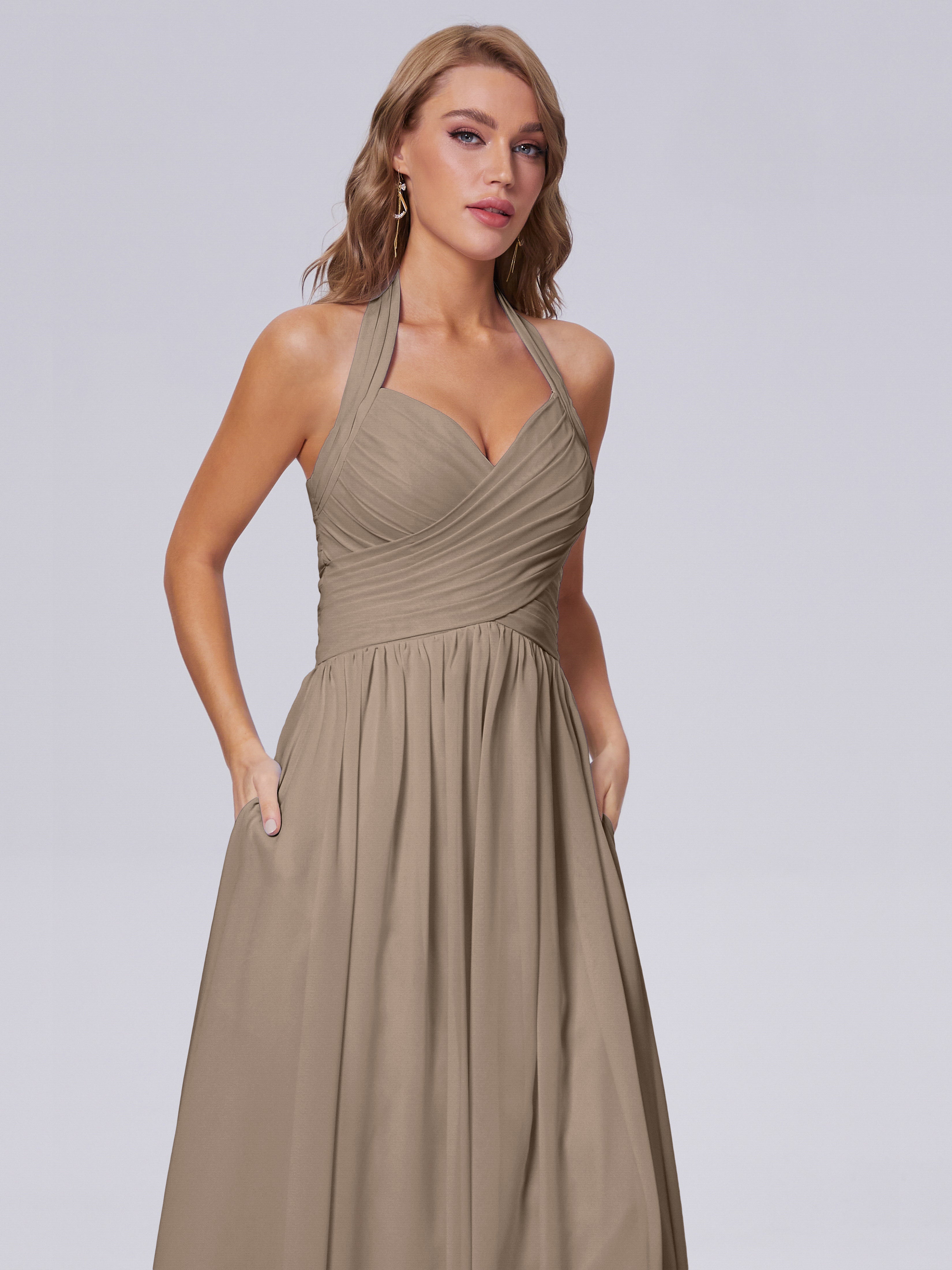 Robe Demoiselle D Honneur Taupe Superbe Licou Mousseline Robes Demoiselle D'Honneur