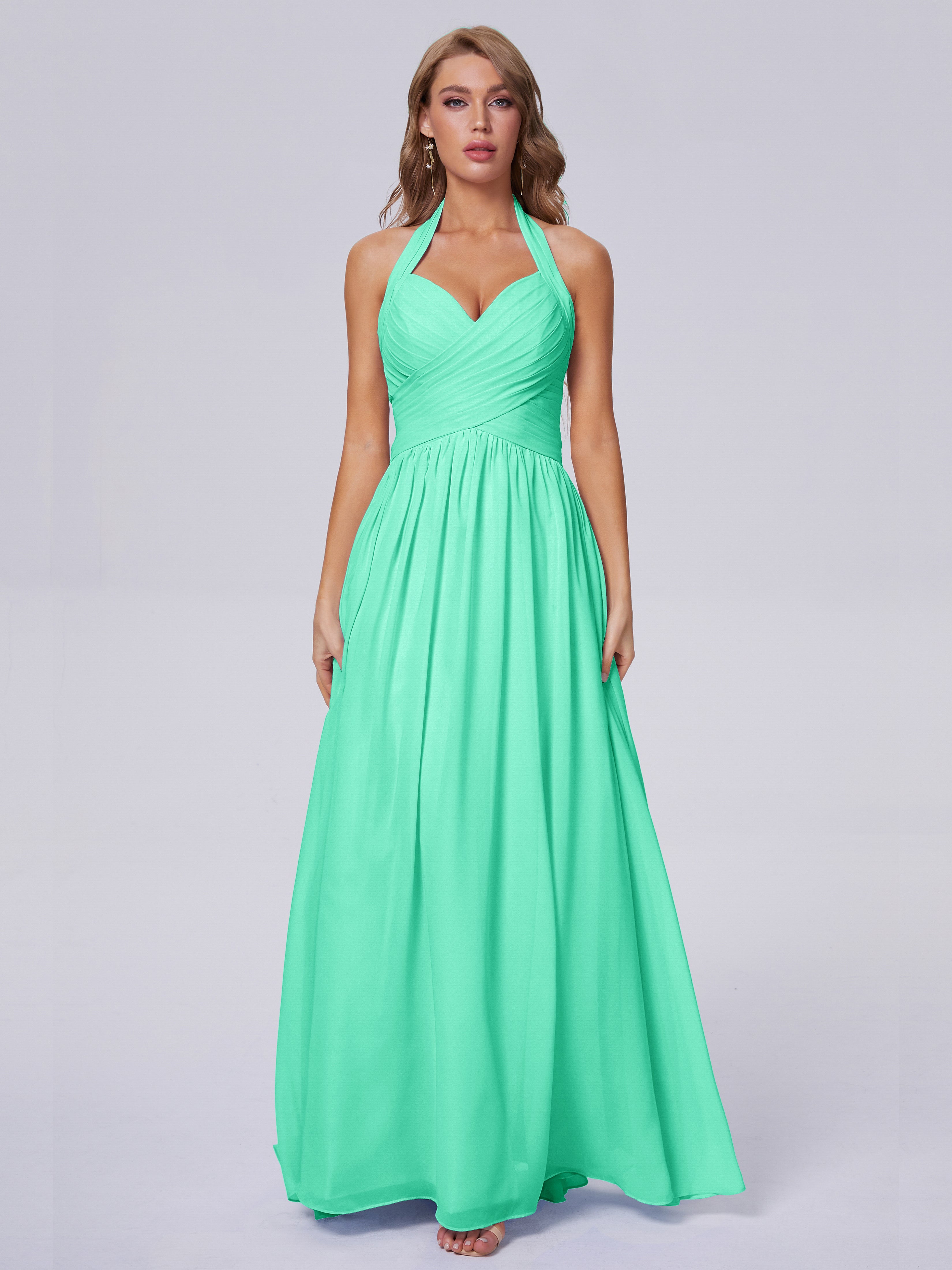 Robe Demoiselle D Honneur Turquoise Superbe Licou Mousseline Robes Demoiselle D'Honneur