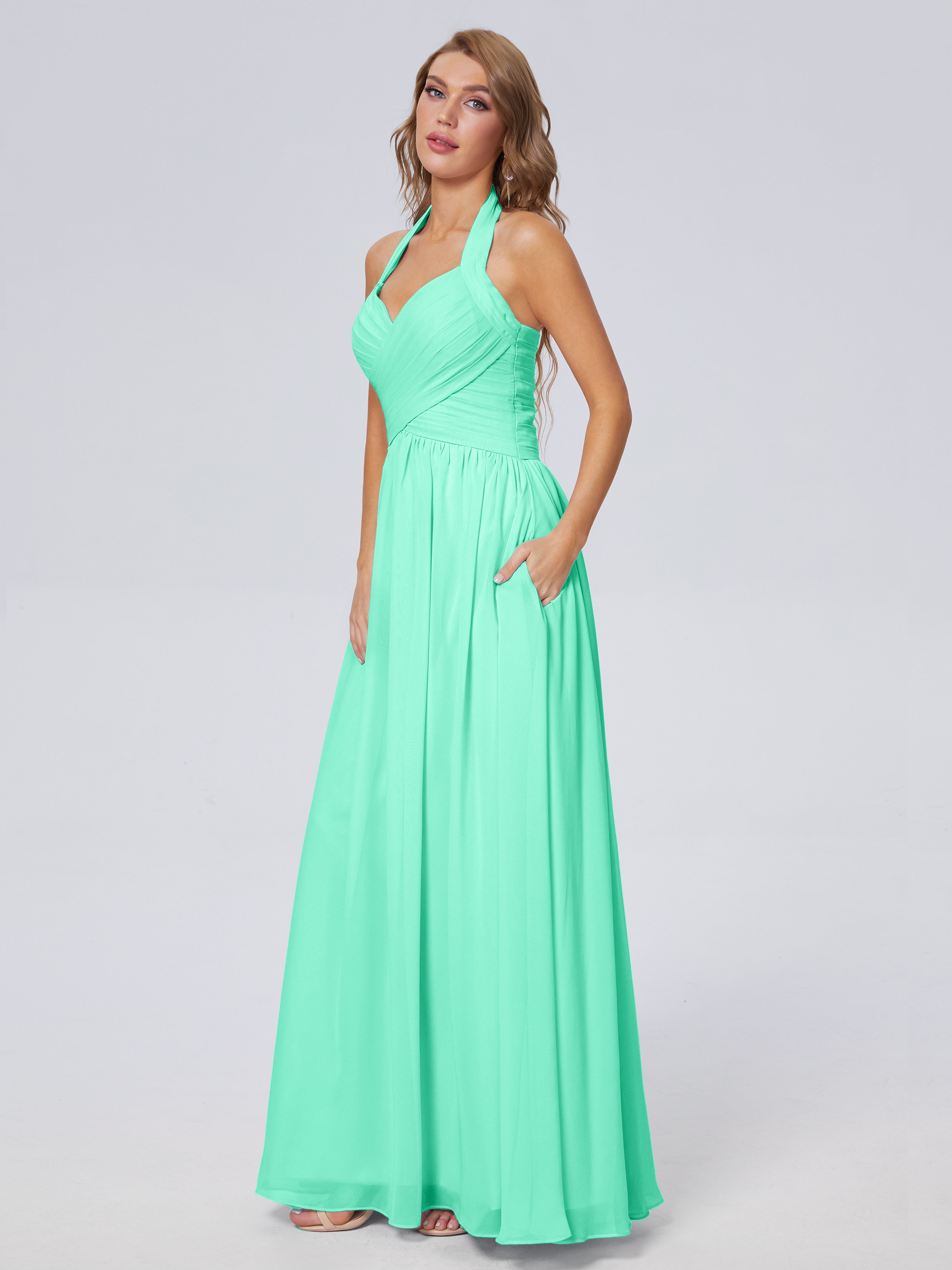 Robe Demoiselle D Honneur Turquoise Superbe Licou Mousseline Robes Demoiselle D'Honneur