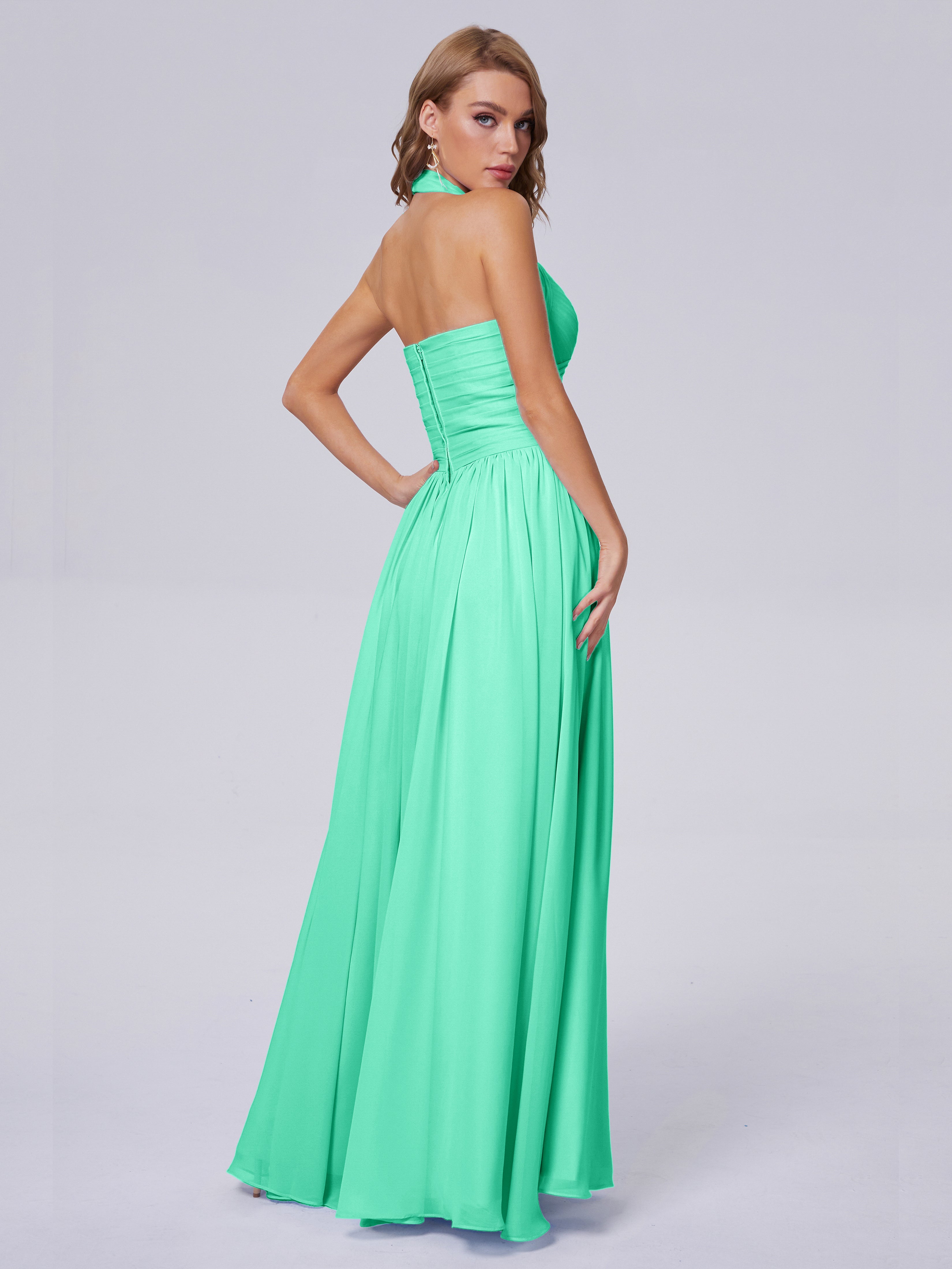 Robe Demoiselle D Honneur Turquoise Superbe Licou Mousseline Robes Demoiselle D'Honneur