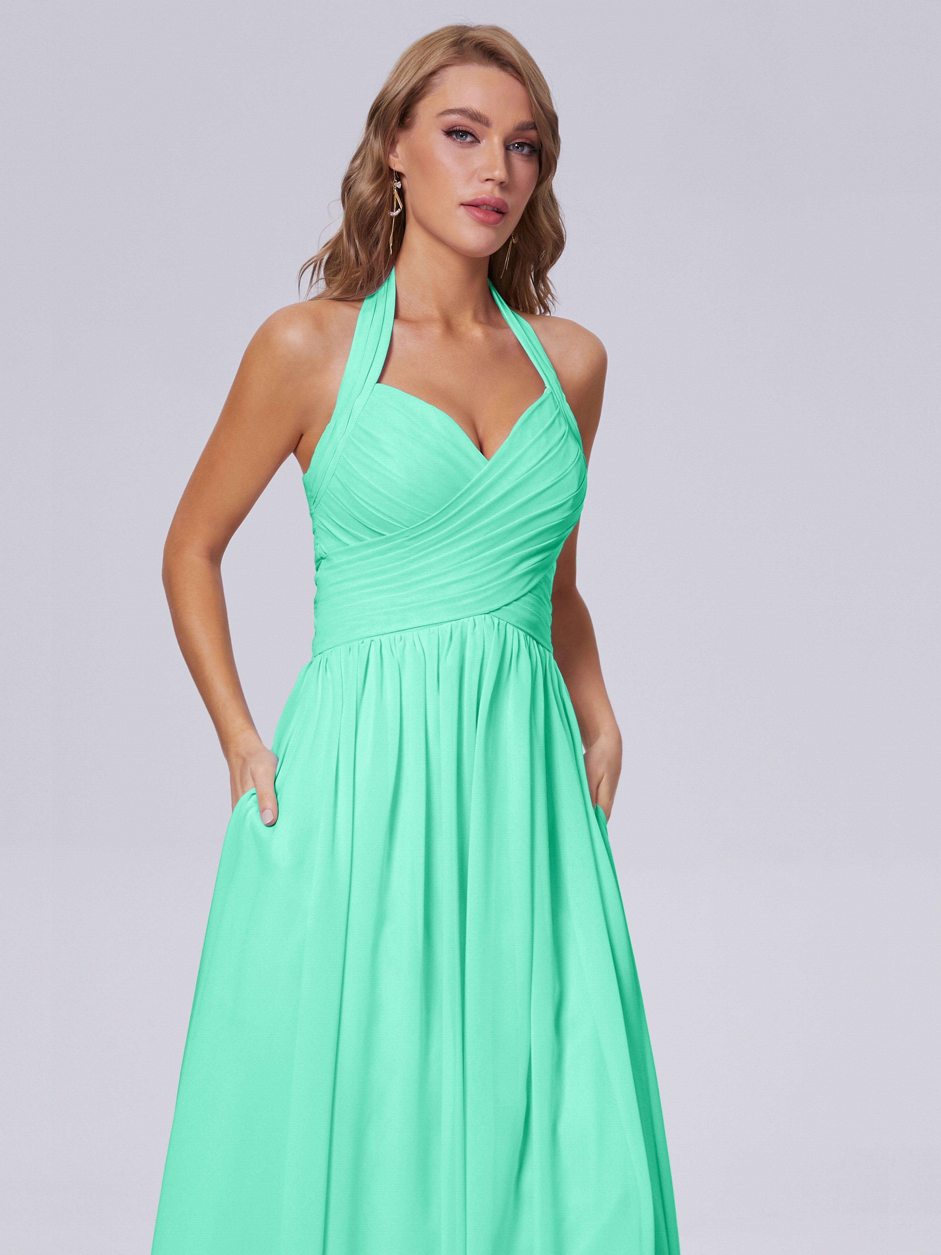 Robe Demoiselle D Honneur Turquoise Superbe Licou Mousseline Robes Demoiselle D'Honneur