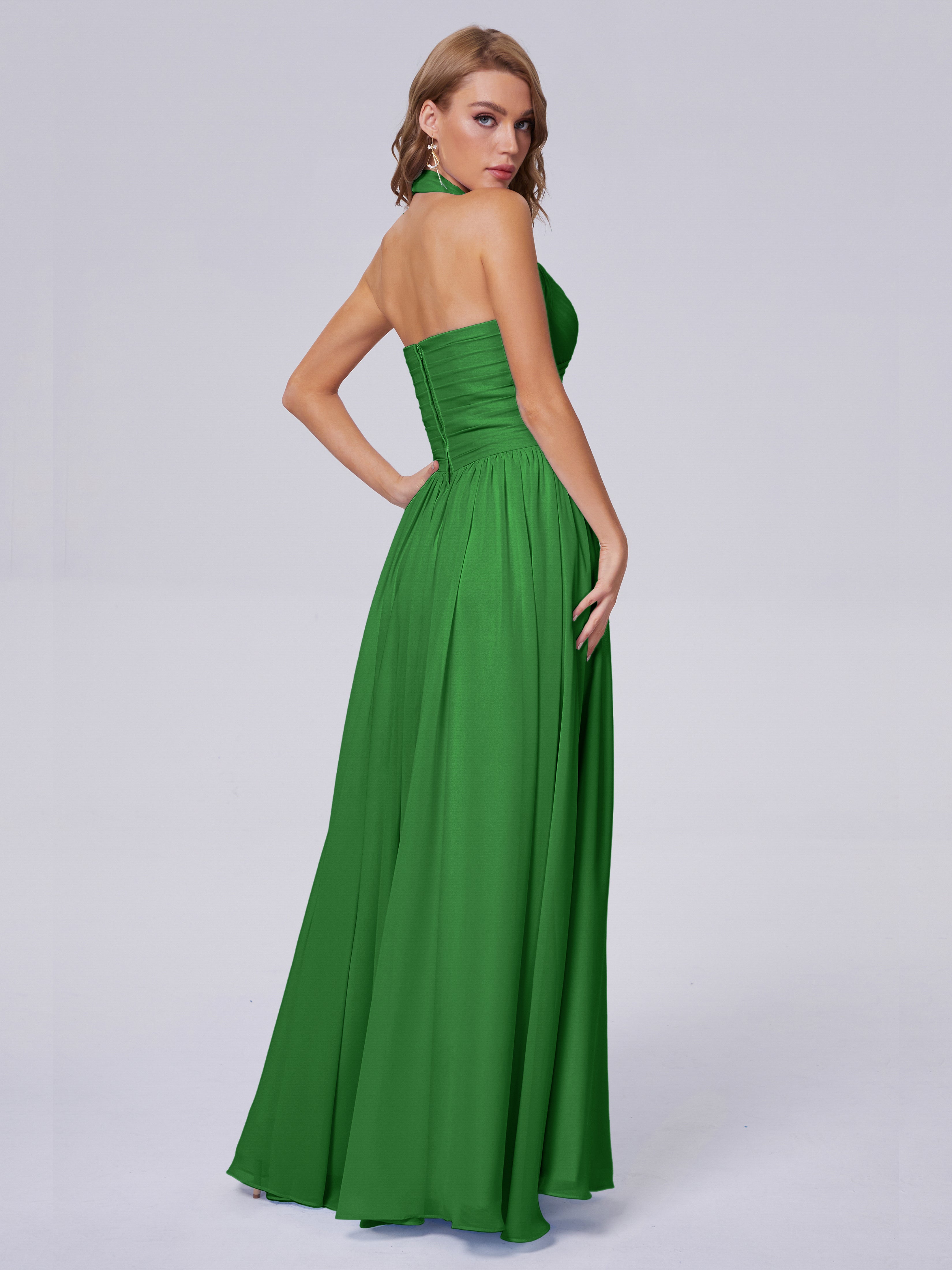 Robe De Demoiselle D'Honneur Verte Superbe Licou Mousseline Robes Demoiselle D'Honneur