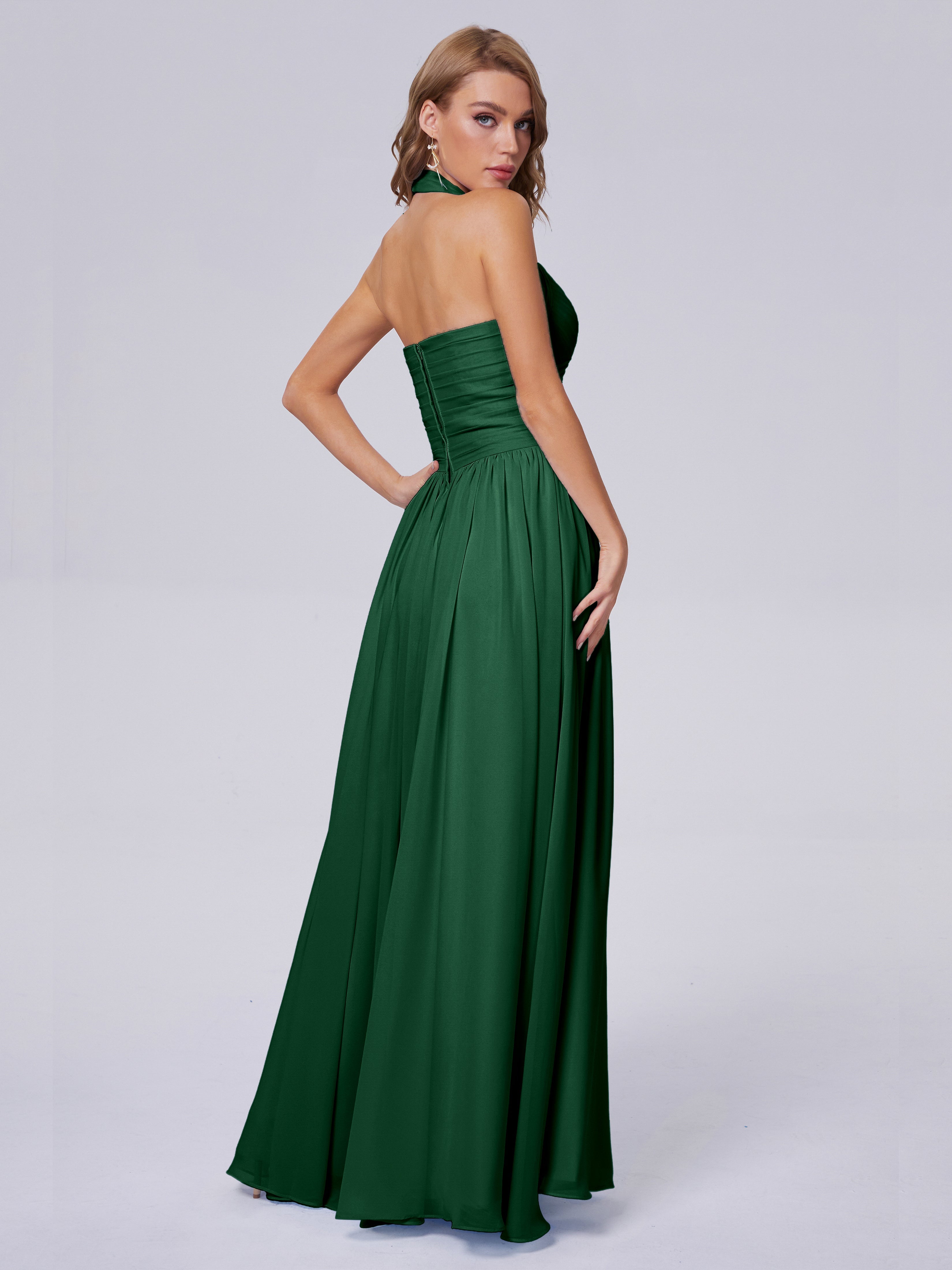 Robe Demoiselle D Honneur Vert Foncé Superbe Licou Mousseline Robes Demoiselle D'Honneur