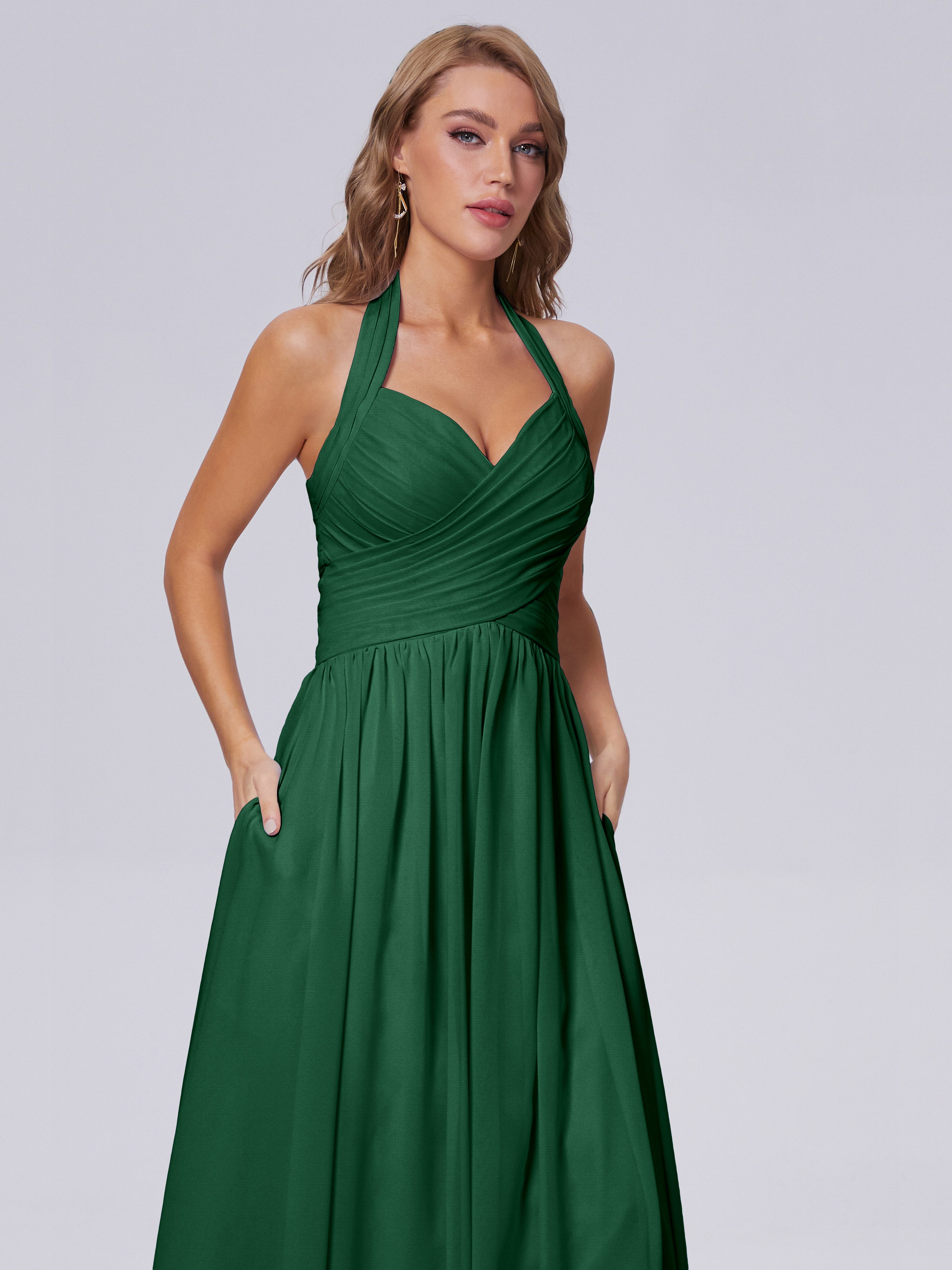 Robe Demoiselle D Honneur Vert Foncé Superbe Licou Mousseline Robes Demoiselle D'Honneur