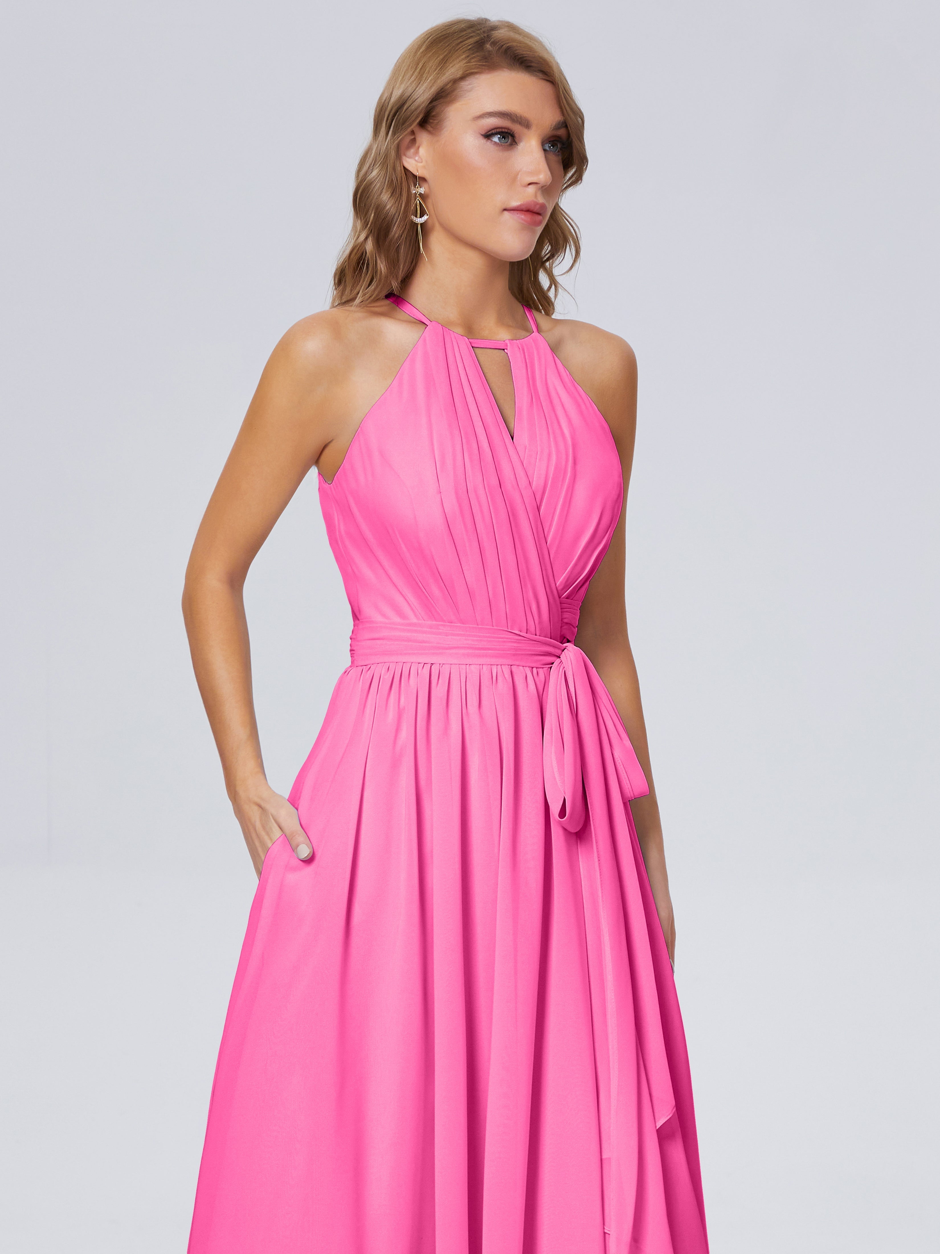 Robe Demoiselle D Honneur Azalée Brillante Licou Mousseline Robes Demoiselle D'Honneur