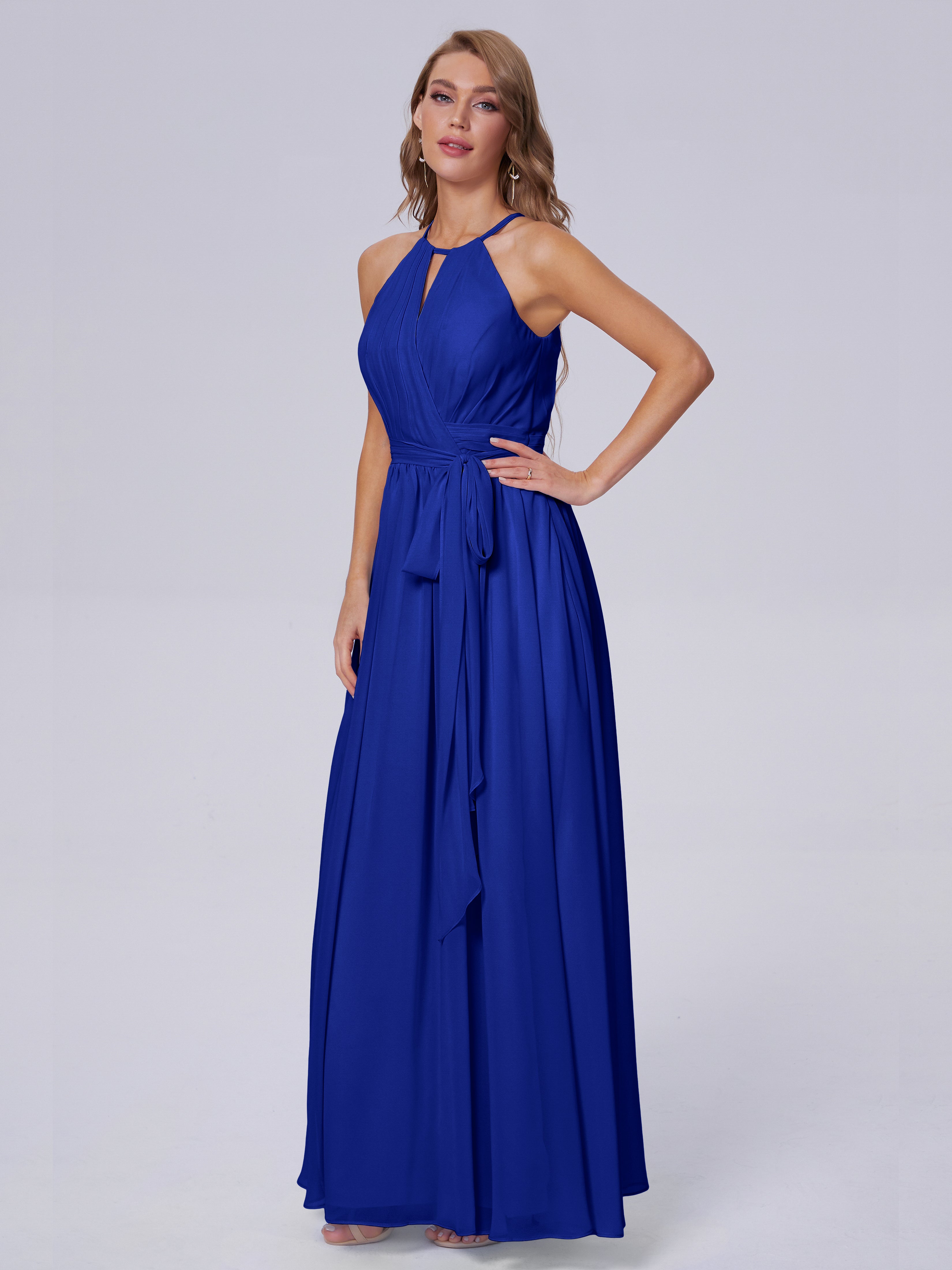 Robe De Demoiselle D Honneur Bleu Royal Brillante Licou Mousseline Robes Demoiselle D'Honneur