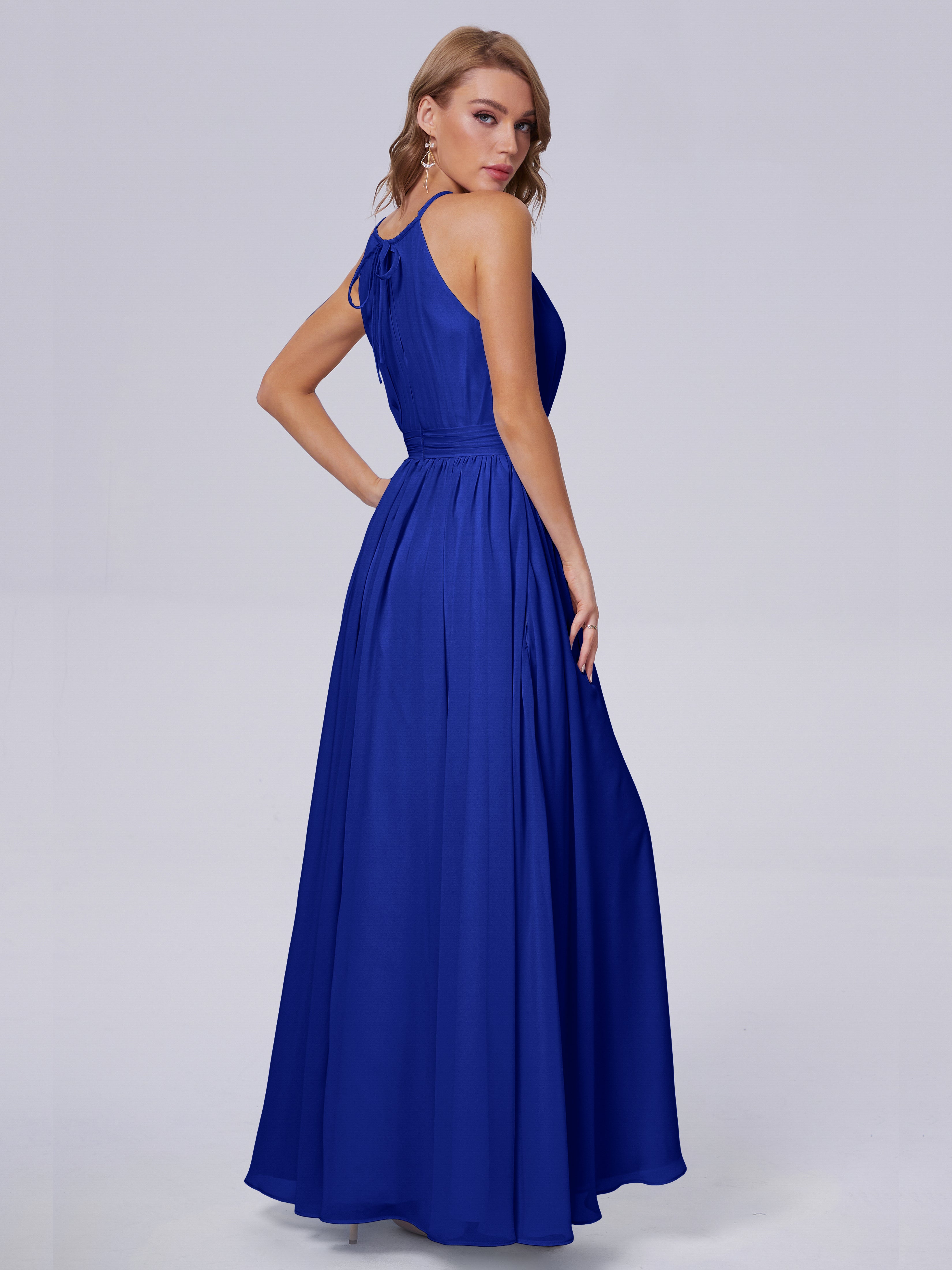 Robe De Demoiselle D Honneur Bleu Royal Brillante Licou Mousseline Robes Demoiselle D'Honneur