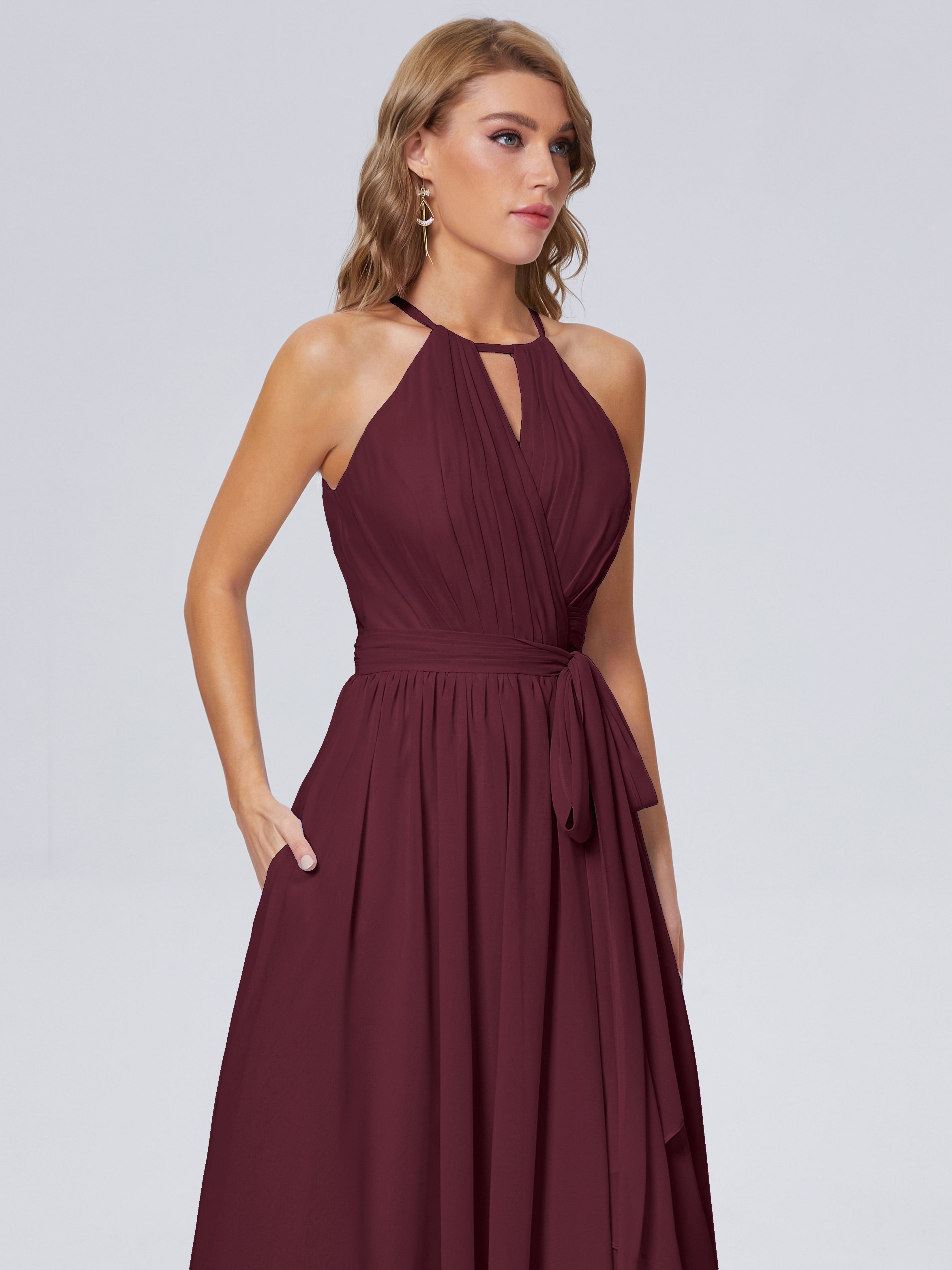 Robes De Demoiselle D'Honneur Cabernet Brillante Licou Mousseline Robes Demoiselle D'Honneur