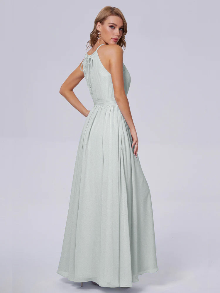 Robe Demoiselle D Honneur Celadon Brillante Licou Mousseline Robes Demoiselle D'Honneur